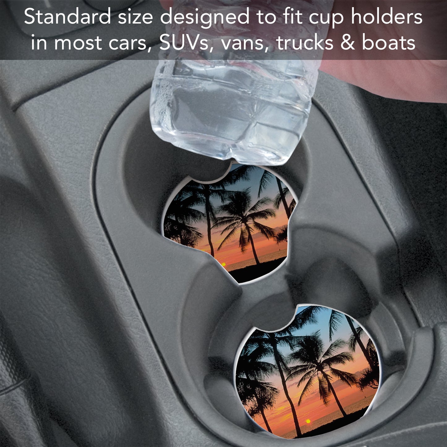 Thirstystone Palms Single Absorbent Stone Coaster for Vehicle Cup Holder 2.6” Diameter Manufactured in The USA