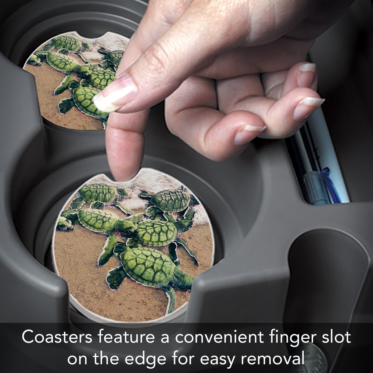 Thirstystone Baby Sea Turtles Single Absorbent Stone Car Coaster 2.6” Diameter Manufactured in the USA