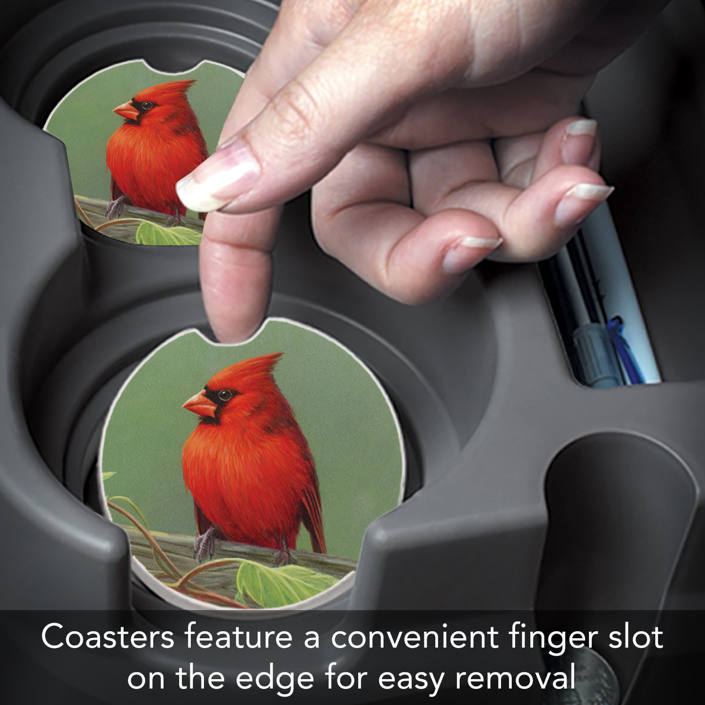 Thirstystone Red Bird Single Absorbent Stone Coaster for Vehicle Cup Holder 2.6” Diameter Manufactured in The USA