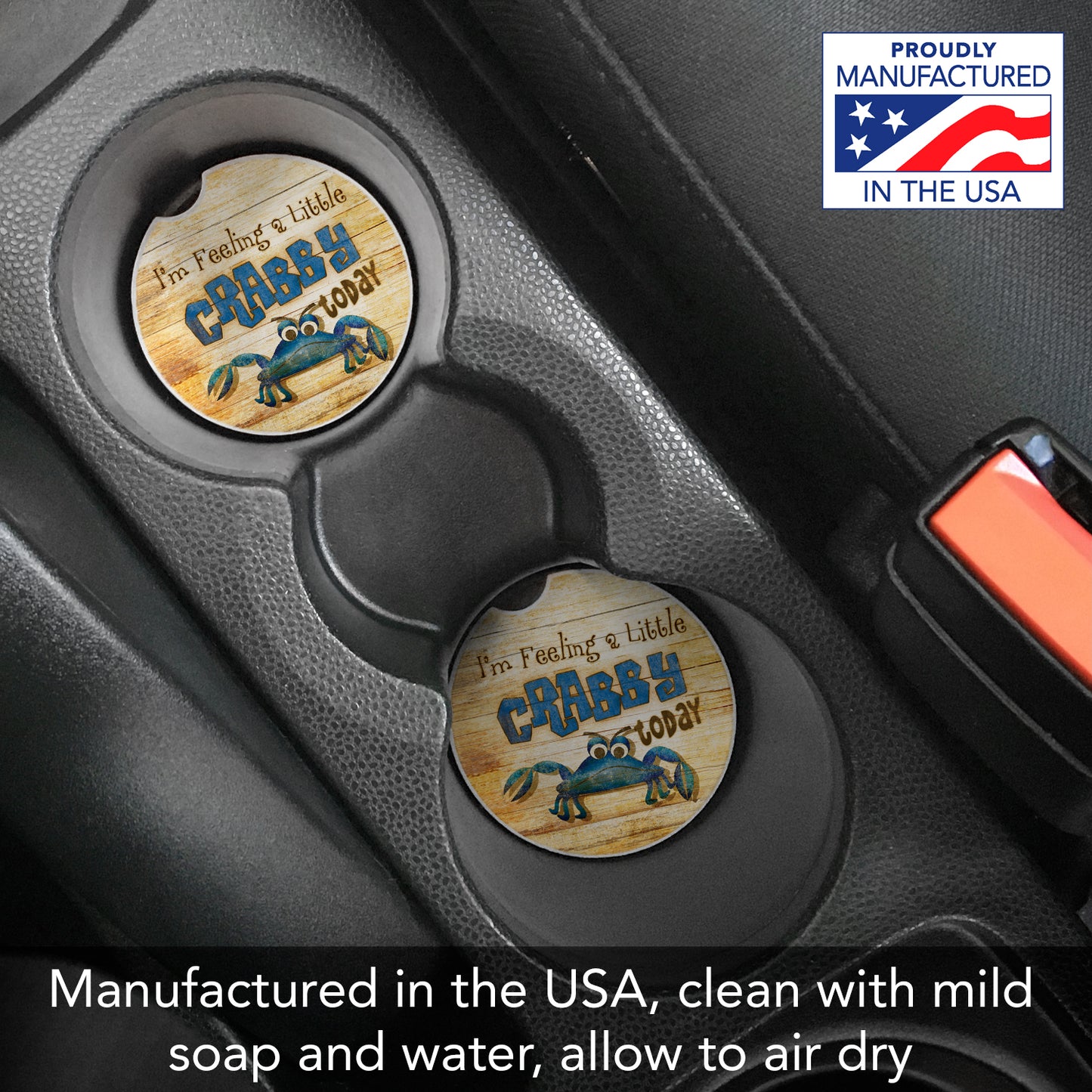 Thirstystone Feeling Crabby Single Absorbent Stone Coaster for Vehicle Cup Holder 2.6” Diameter Manufactured in The USA