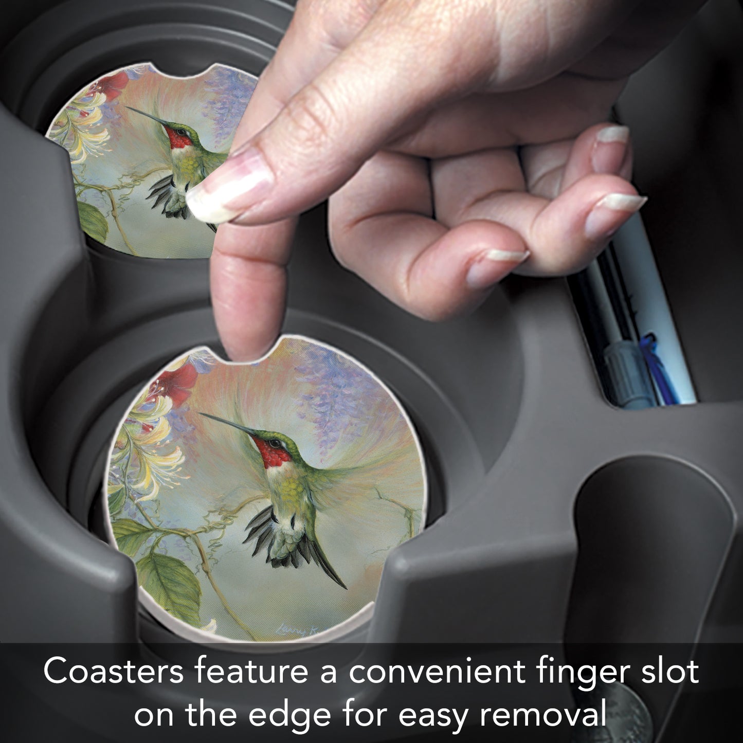 Hummingbird Single Absorbent Stone Car Coaster 2.6” Diameter Manufactured in the USA
