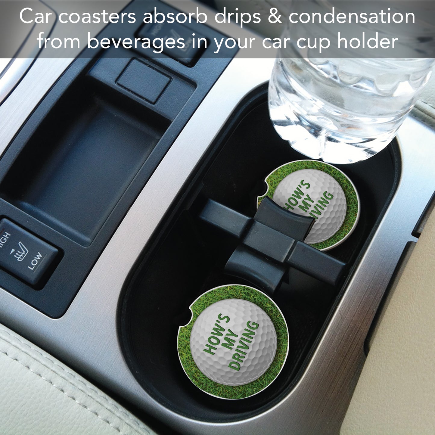 Thirstystone How's My Driving-Golf Single Absorbent Stone Coaster for Vehicle Cup Holder 2.6” Diameter Manufactured in The USA