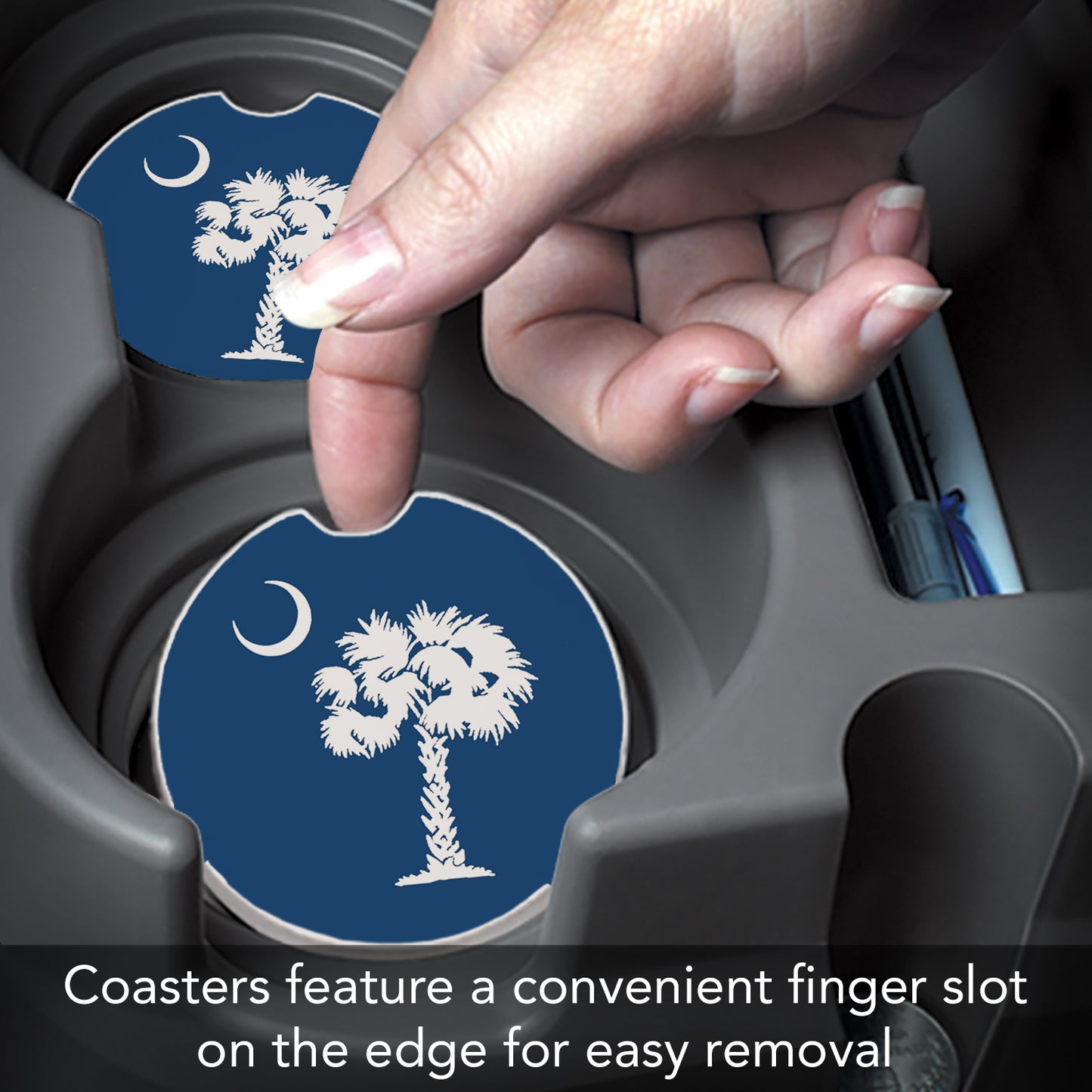 SC State Flag Single Absorbent Stone Car Coaster 2.6” Diameter Manufactured in the USA