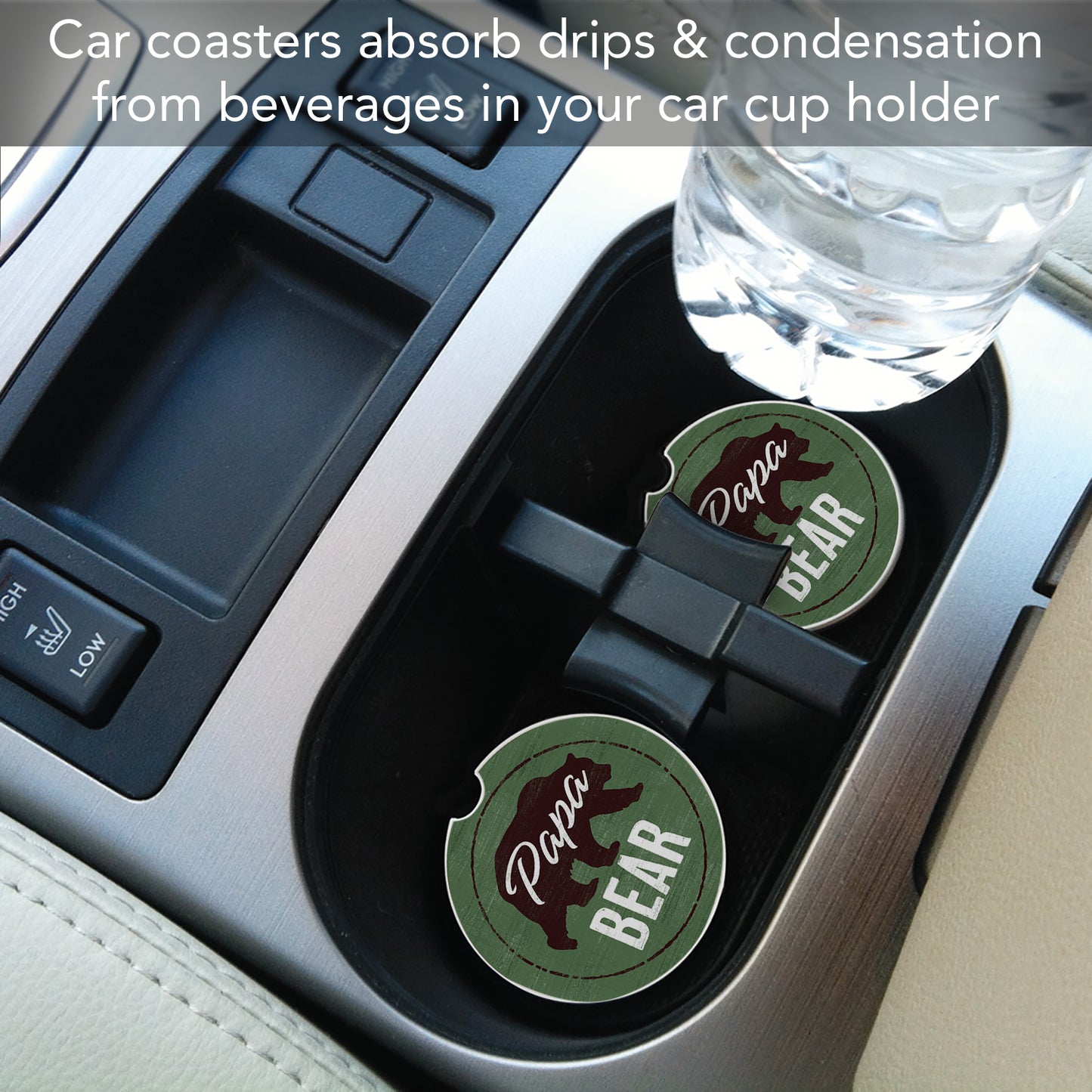 Thirstystone Papa Bear Single Absorbent Stone Coaster for Vehicle Cup Holder 2.6” Diameter Manufactured in The USA