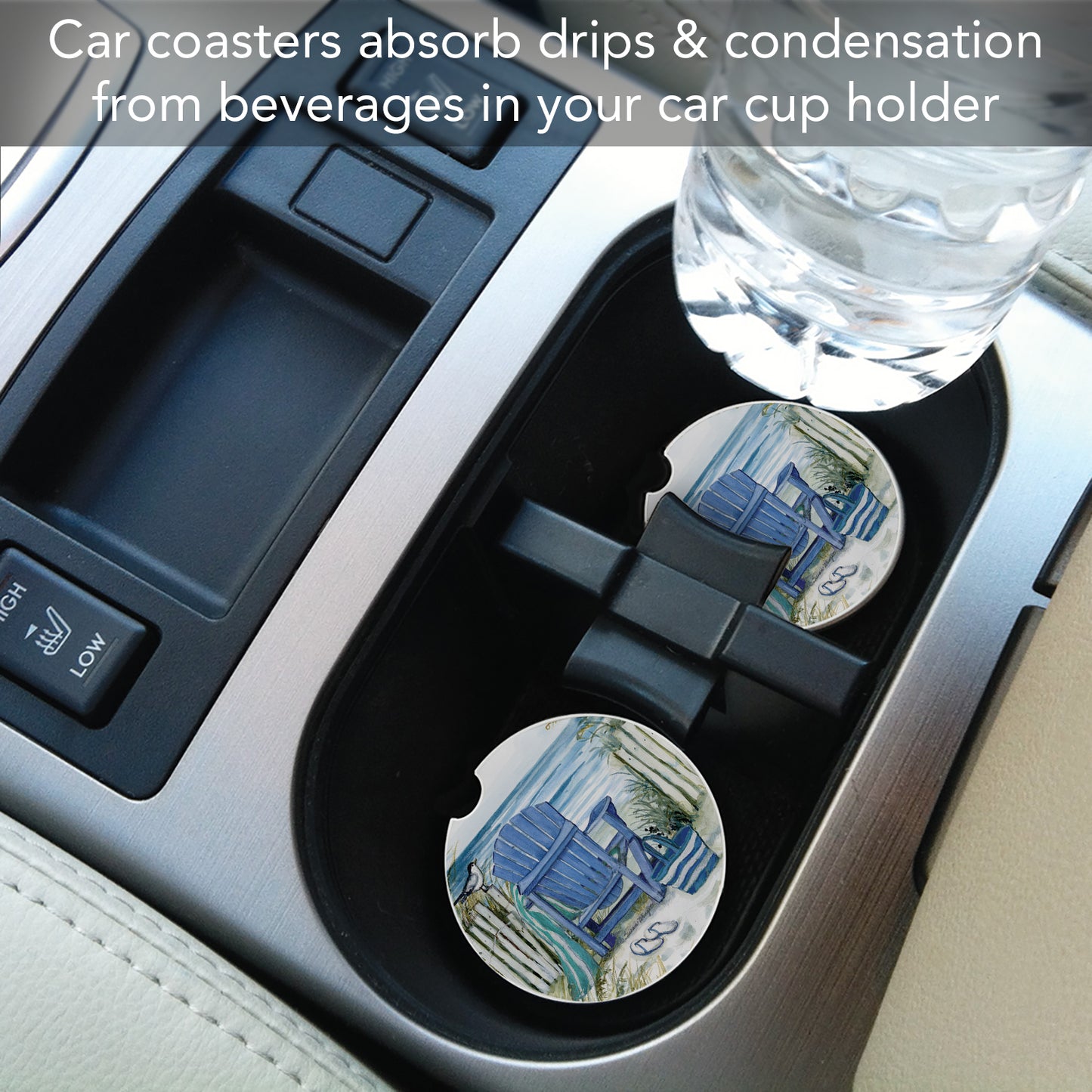 Thirstystone Chair by The Sea Single Absorbent Stone Coaster for Vehicle Cup Holder 2.6” Diameter Manufactured in The USA