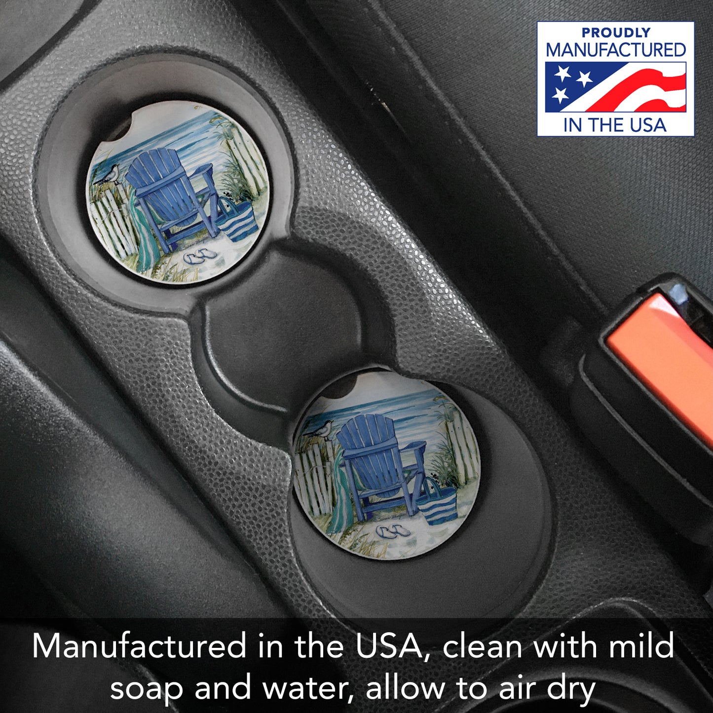 Thirstystone Chair by The Sea Single Absorbent Stone Coaster for Vehicle Cup Holder 2.6” Diameter Manufactured in The USA