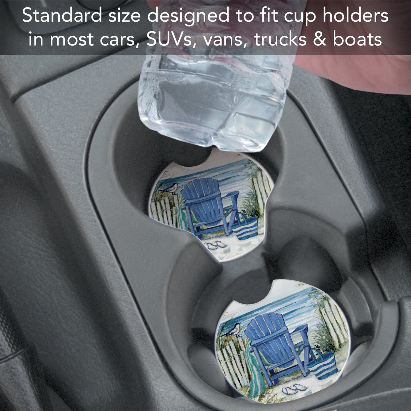 Thirstystone Chair by The Sea Single Absorbent Stone Coaster for Vehicle Cup Holder 2.6” Diameter Manufactured in The USA