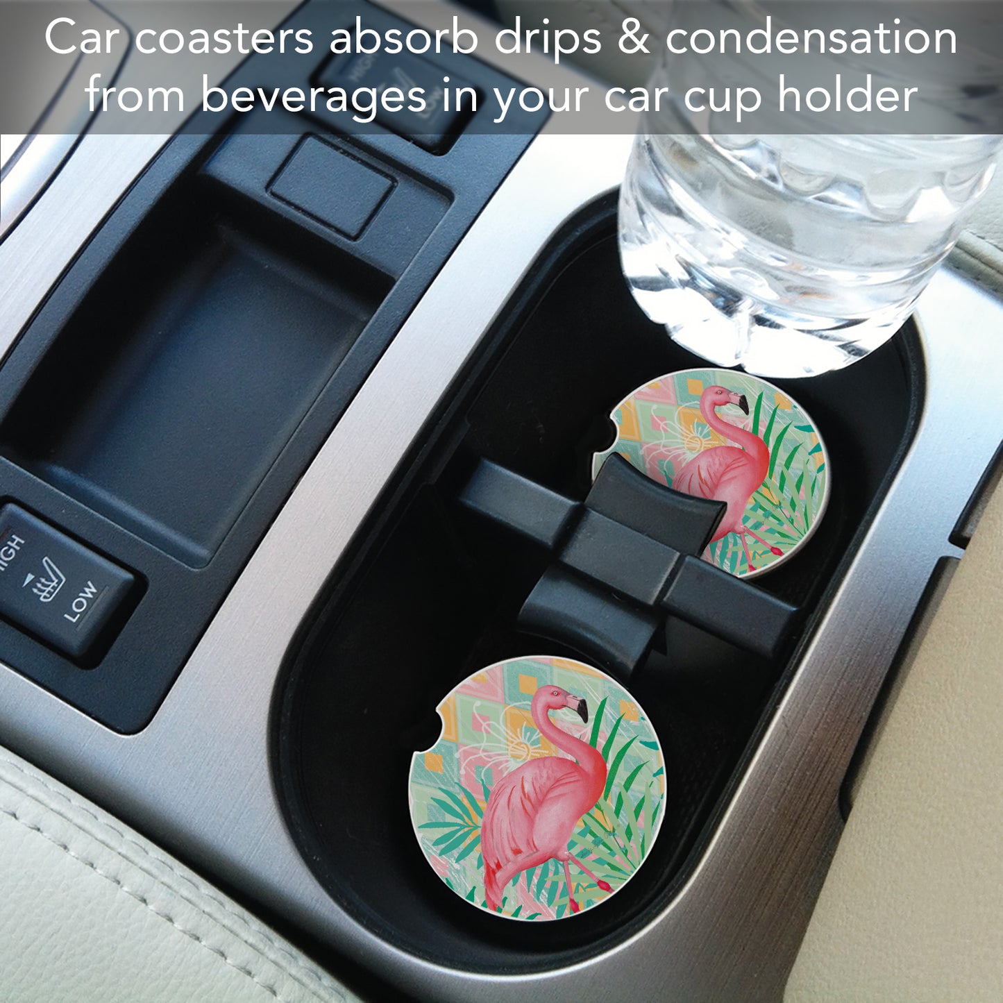 Thirstystone Diamond Flamingo Single Absorbent Stone Coaster for Vehicle Cup Holder 2.6” Diameter Manufactured in The USA