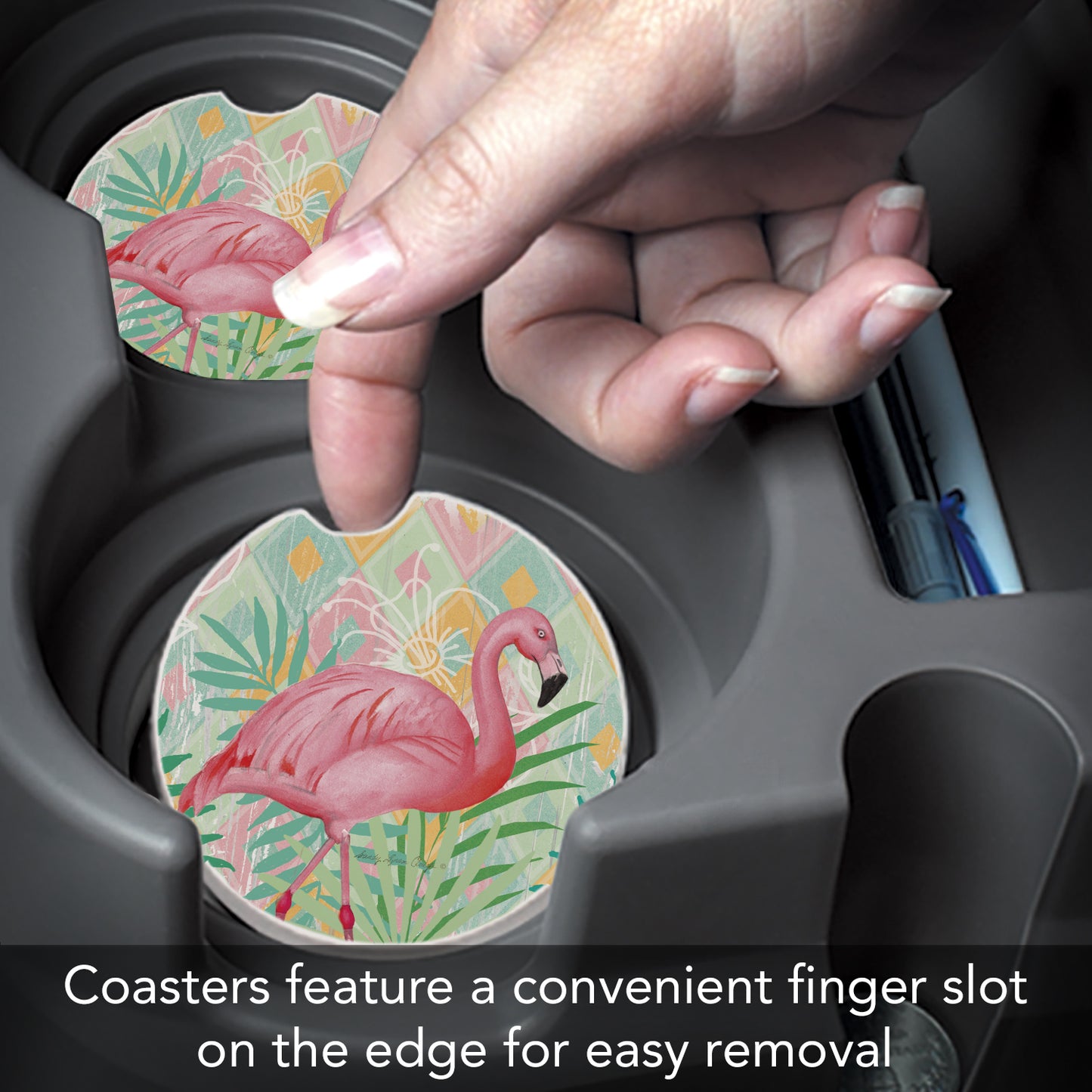 Thirstystone Diamond Flamingo Single Absorbent Stone Car Coaster 2.6” Diameter Manufactured in the USA