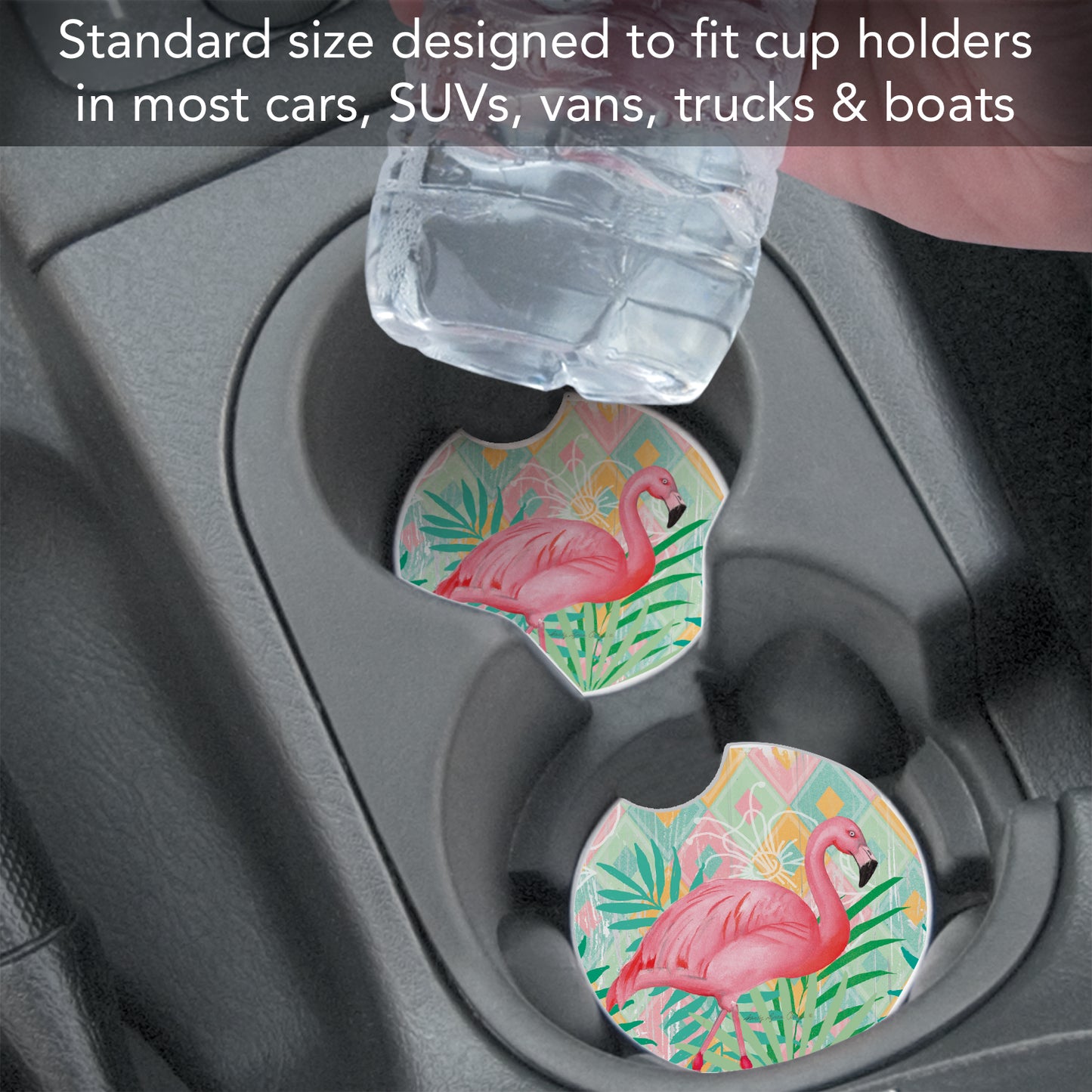 Thirstystone Diamond Flamingo Single Absorbent Stone Coaster for Vehicle Cup Holder 2.6” Diameter Manufactured in The USA
