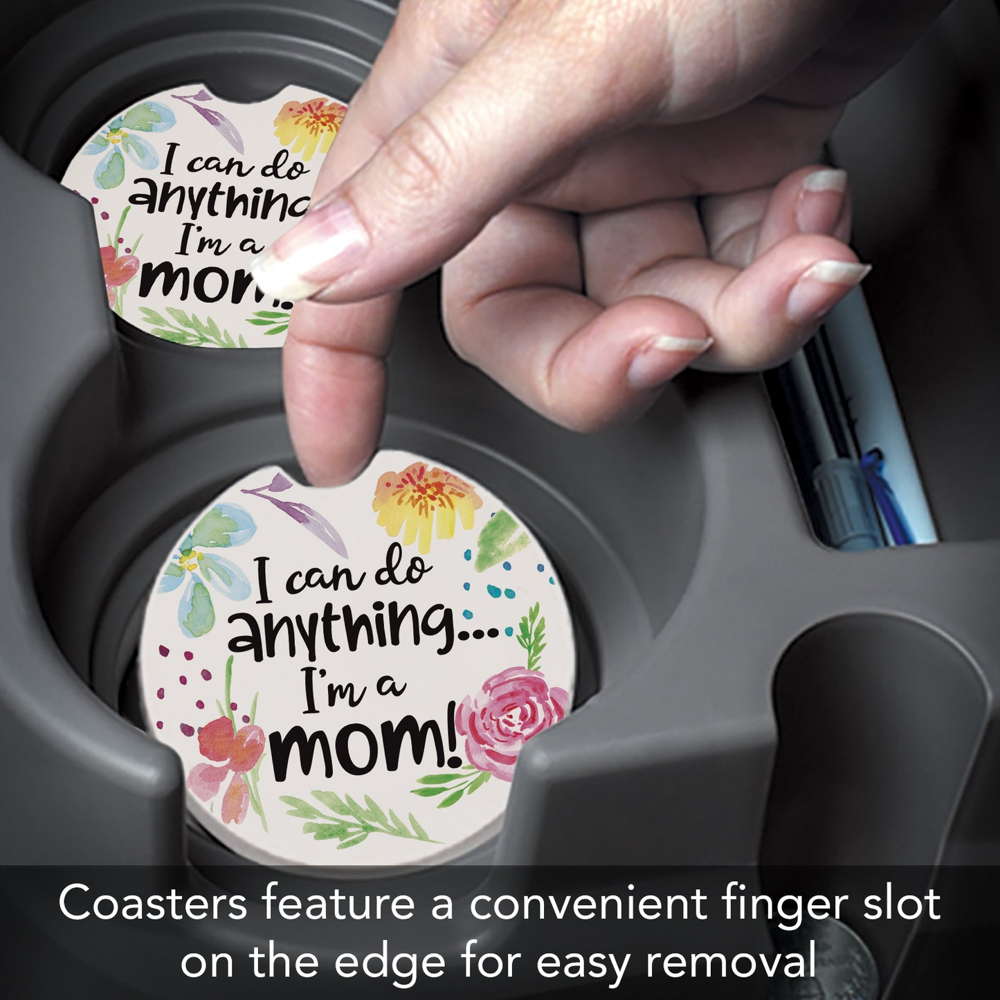 Thirstystone Can Do Anything Mom Single Absorbent Stone Coaster for Vehicle Cup Holder 2.6” Diameter Manufactured in The USA