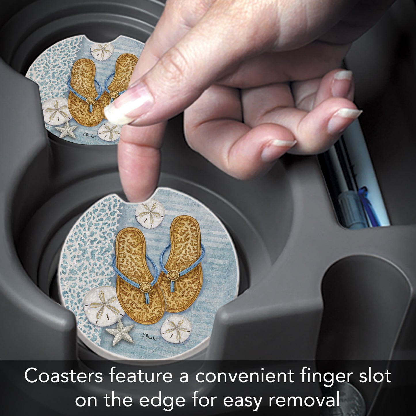 Thirstystone Key Largo Sandals Single Absorbent Stone Coaster for Vehicle Cup Holder 2.6” Diameter Manufactured in The USA