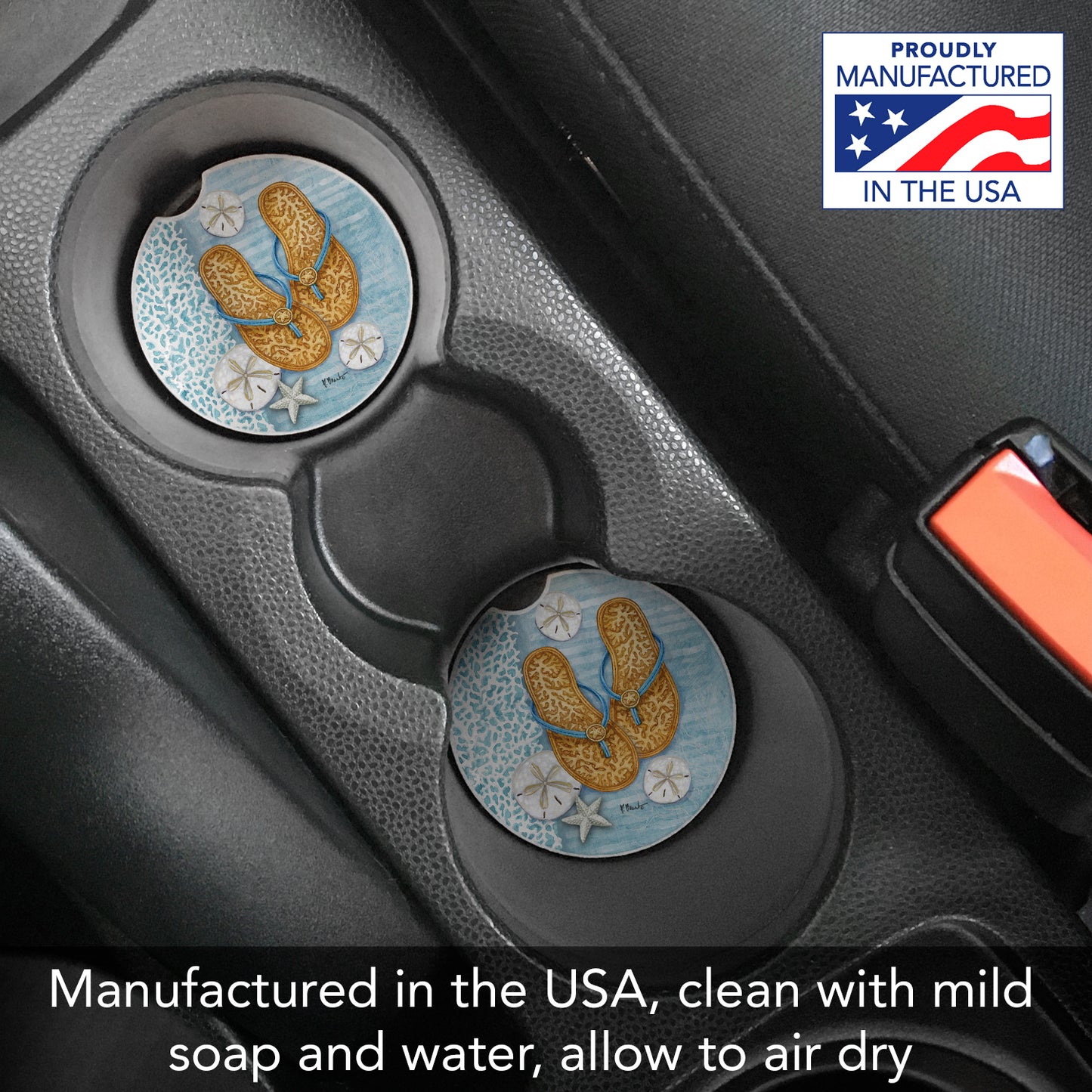 Thirstystone Key Largo Sandals Single Absorbent Stone Coaster for Vehicle Cup Holder 2.6” Diameter Manufactured in The USA