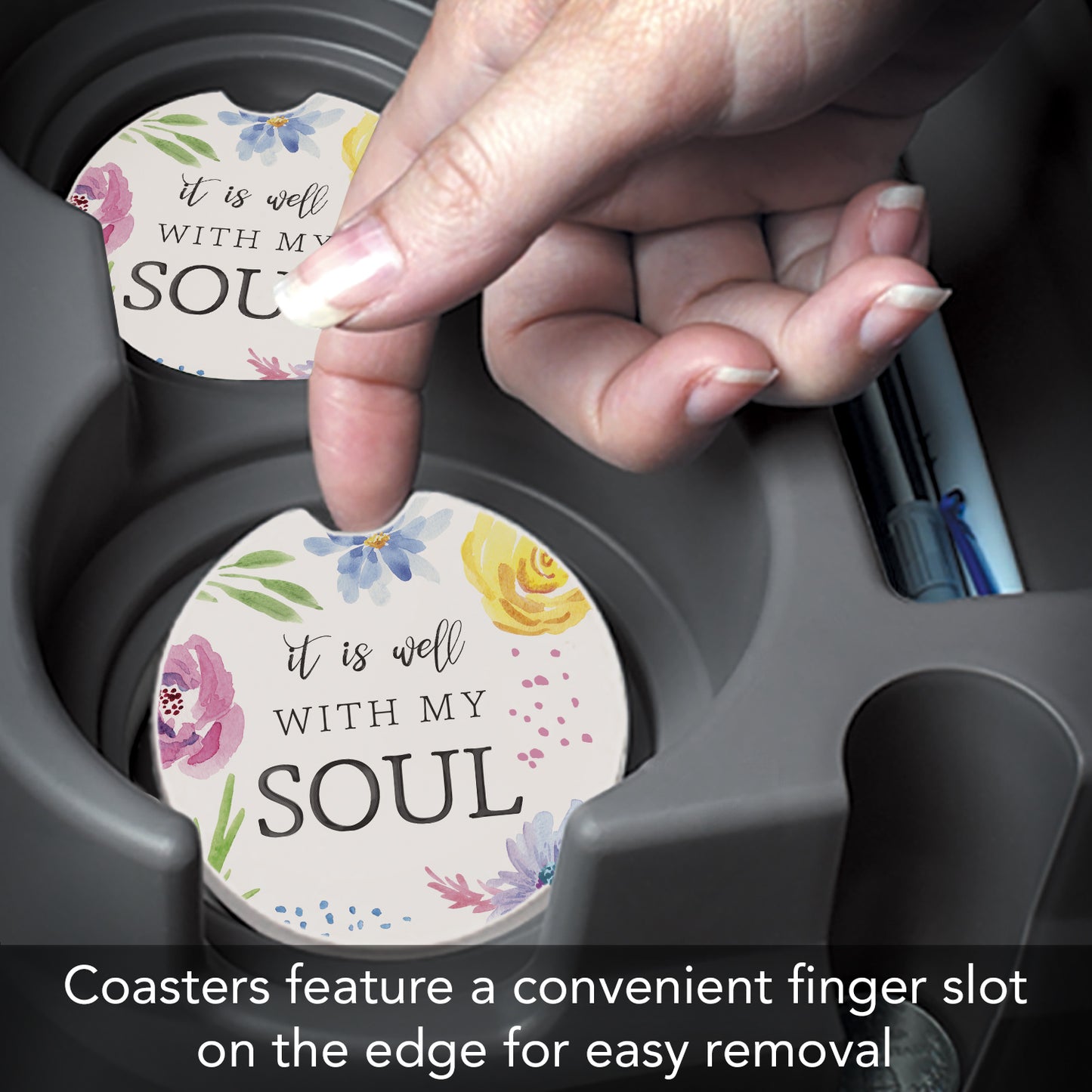 Thirstystone Well with My Soul Single Absorbent Stone Coaster for Vehicle Cup Holder 2.6” Diameter Manufactured in The USA