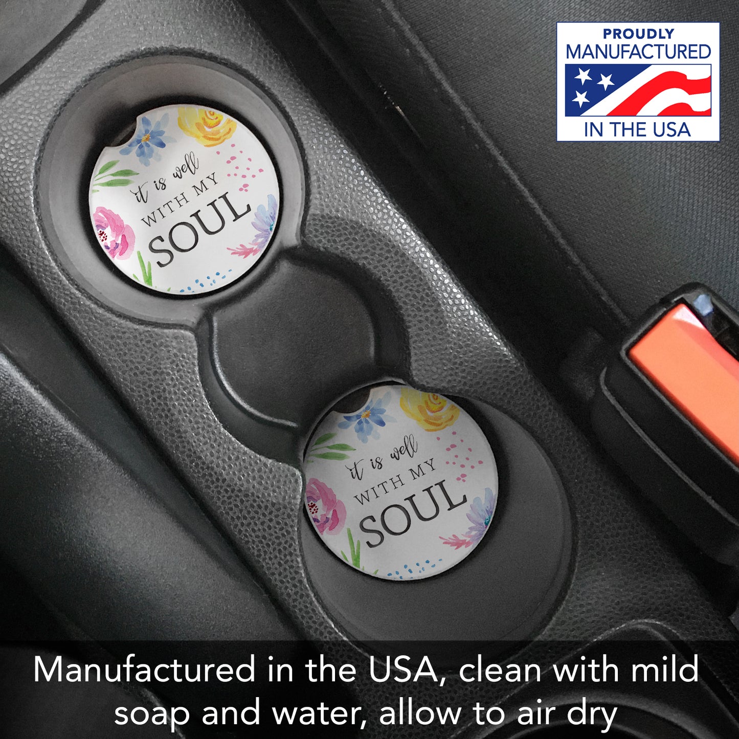 Thirstystone Well with My Soul Single Absorbent Stone Coaster for Vehicle Cup Holder 2.6” Diameter Manufactured in The USA