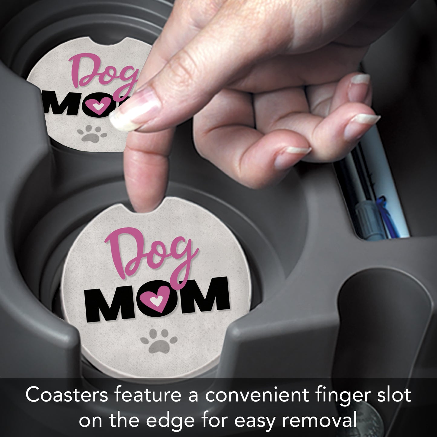 CounterArt Dog Mom Single Absorbent Stone Coaster for Vehicle Cup Holder 2.6” Diameter Manufactured in The USA