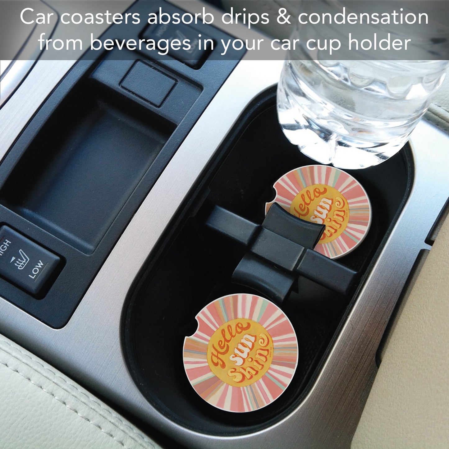 Thirstystone Hello Sun Single Absorbent Stone Coaster for Vehicle Cup Holder 2.6” Diameter Manufactured in The USA