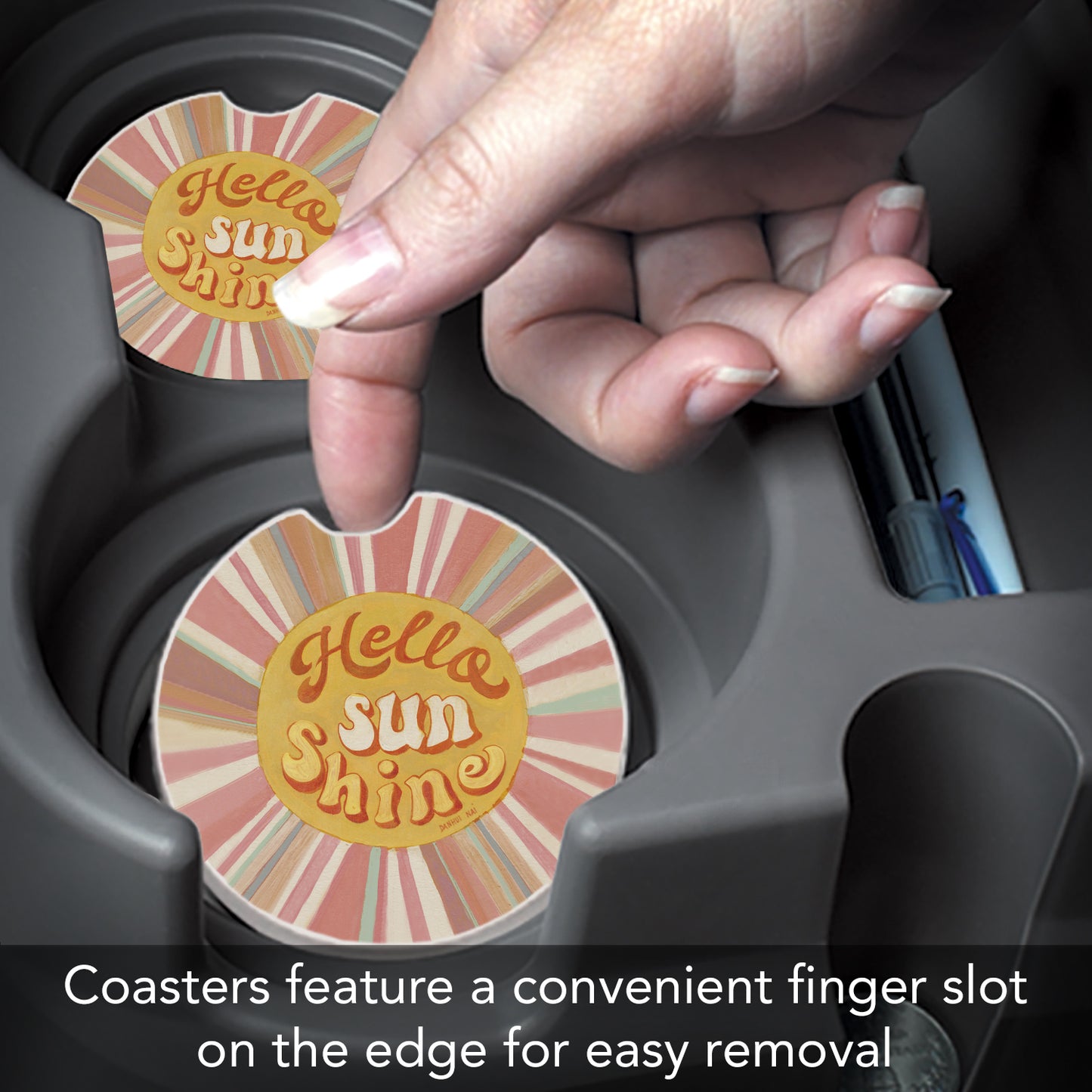 Thirstystone Hello Sun Single Absorbent Stone Coaster for Vehicle Cup Holder 2.6” Diameter Manufactured in The USA