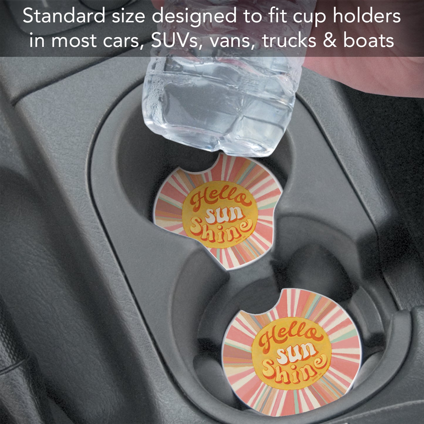 Thirstystone Hello Sun Single Absorbent Stone Coaster for Vehicle Cup Holder 2.6” Diameter Manufactured in The USA
