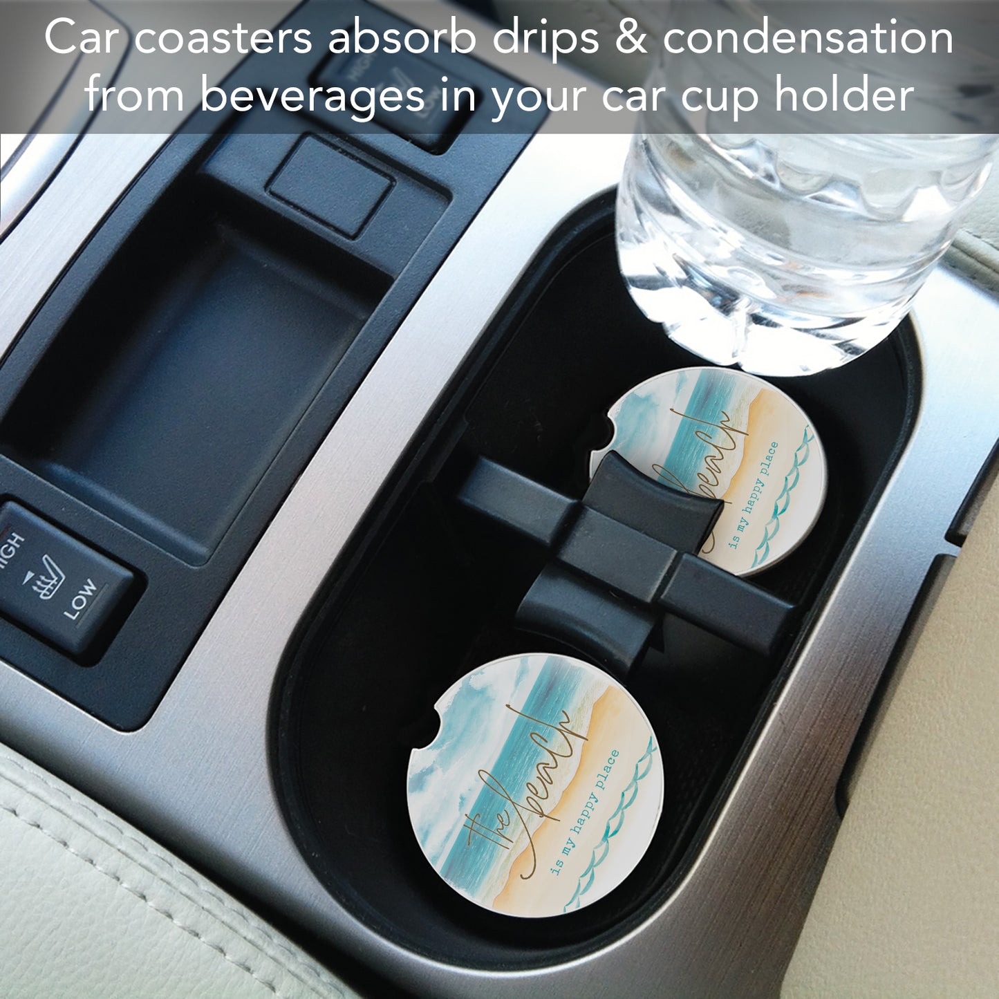 Thirstystone Beach-Happy Place Single Absorbent Stone Coaster for Vehicle Cup Holder 2.6” Diameter Manufactured in The USA