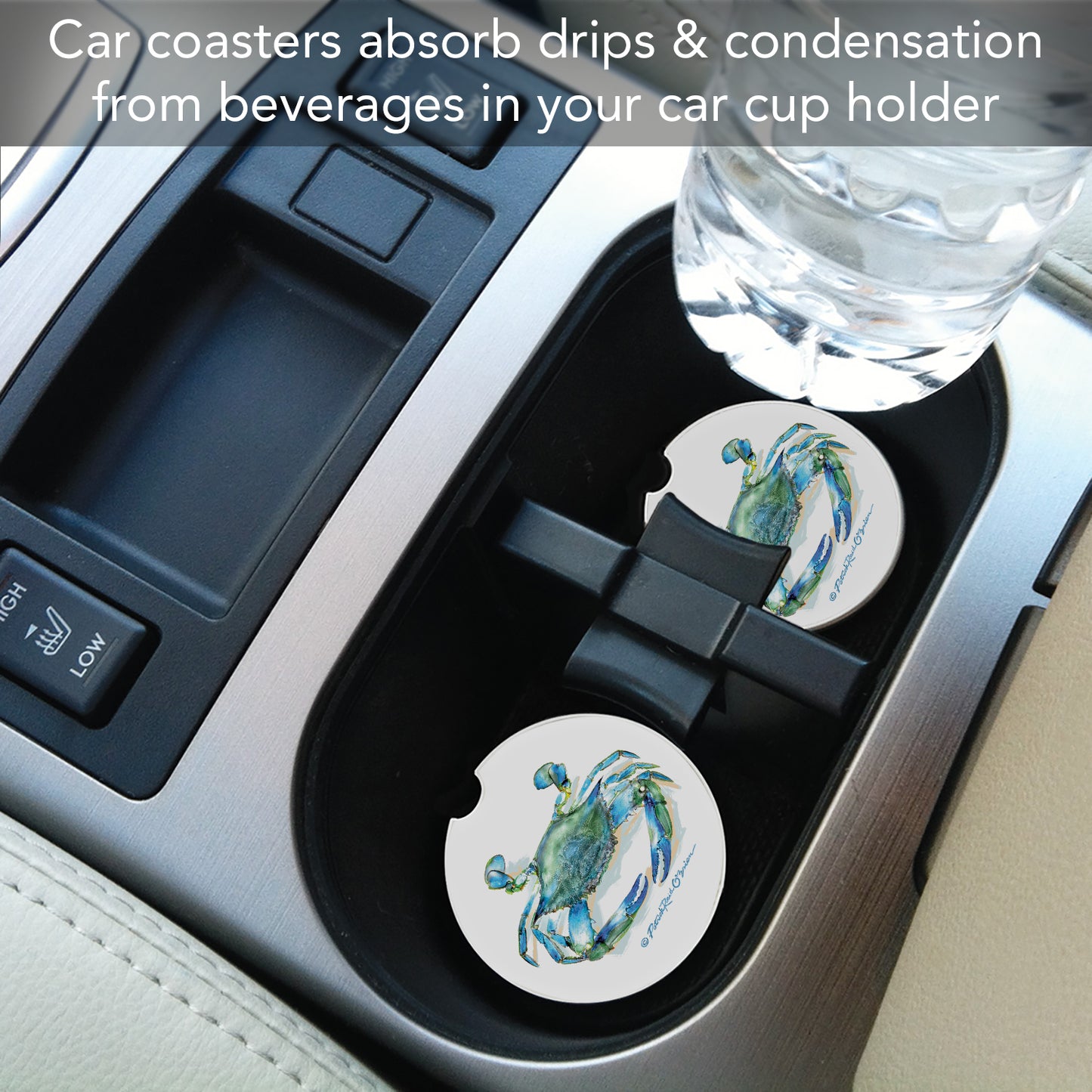 Thirstystone Teal Crab Single Absorbent Stone Coaster for Vehicle Cup Holder 2.6” Diameter Manufactured in The USA