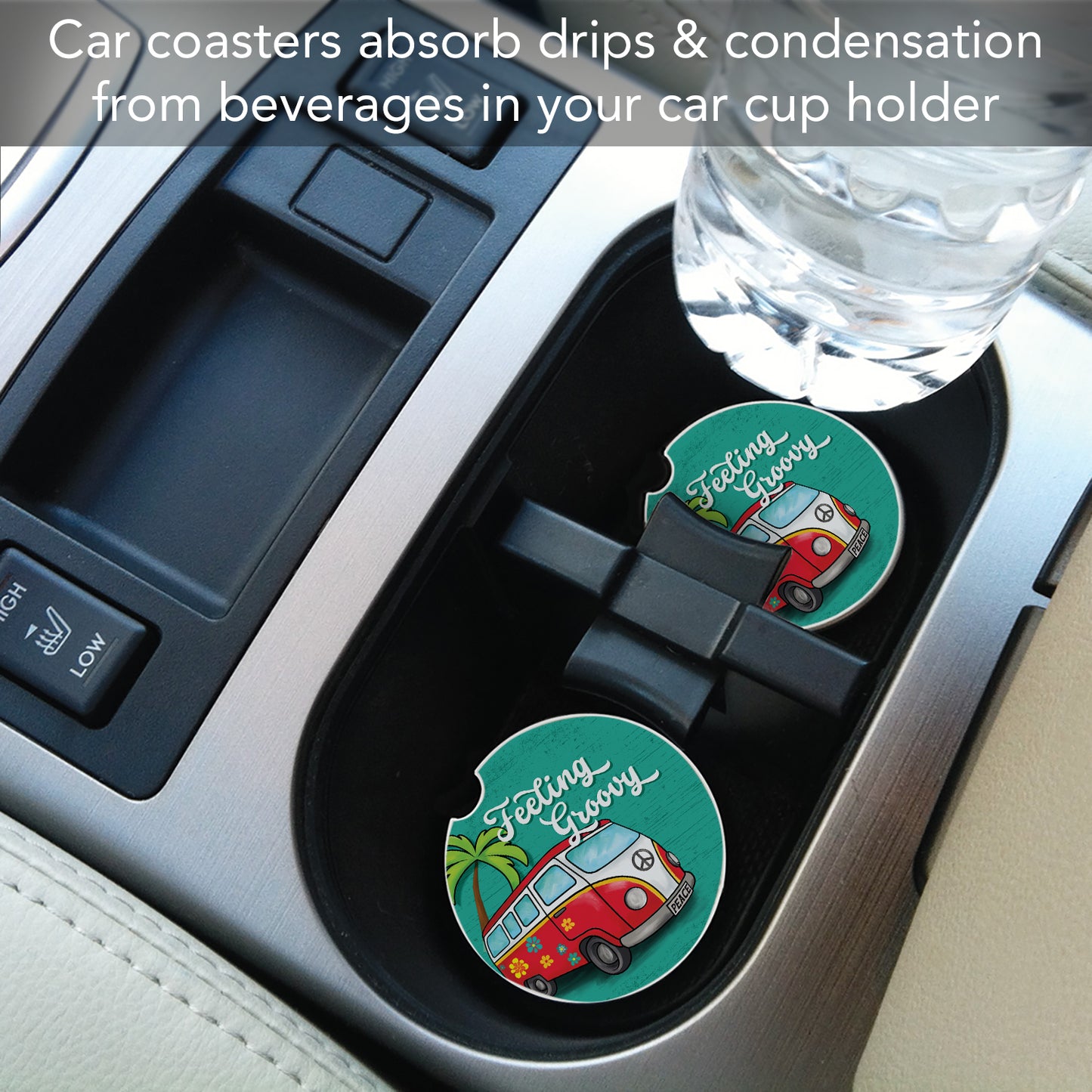 Thirstystone Feeling Groovy Single Absorbent Stone Coaster for Vehicle Cup Holder 2.6” Diameter Manufactured in The USA