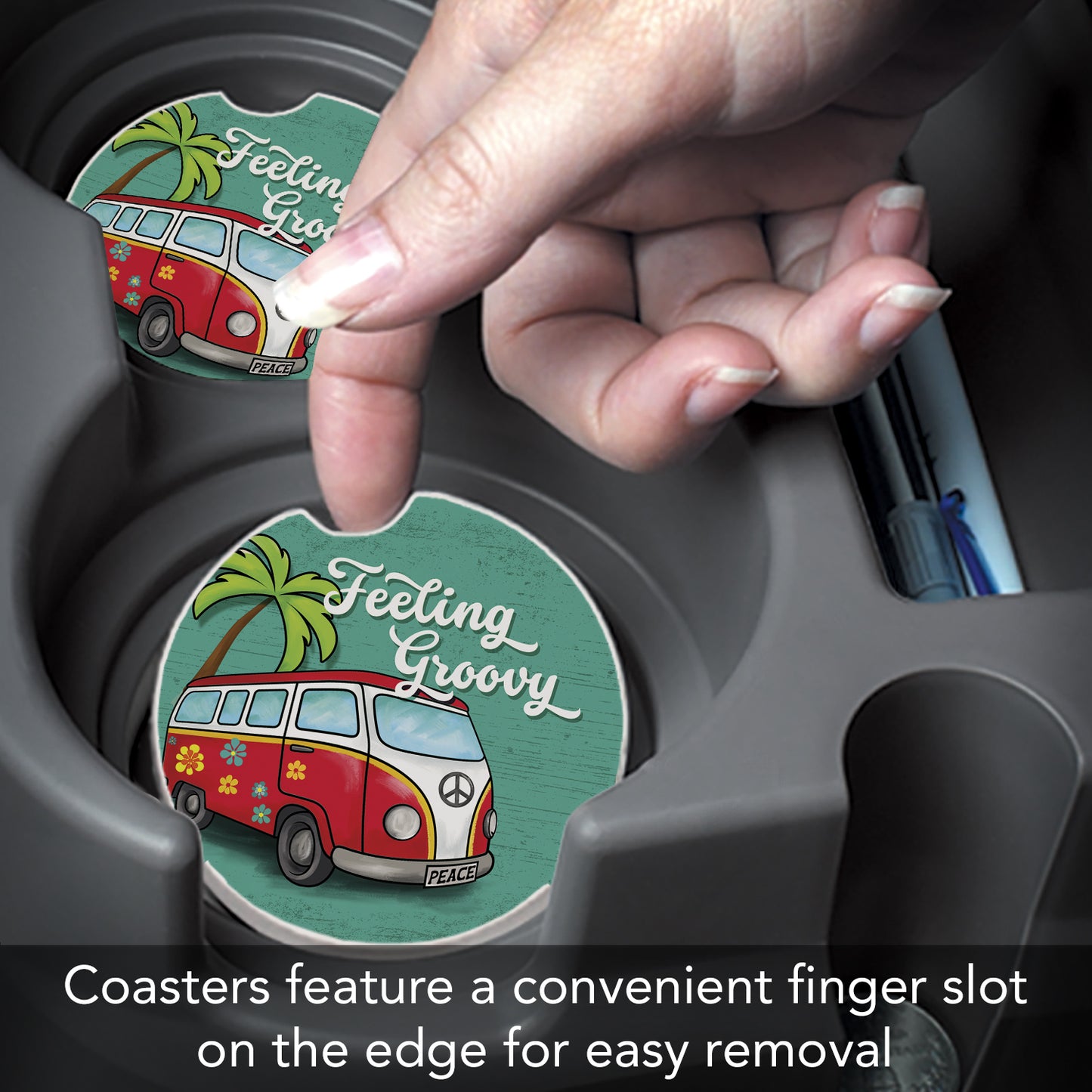 Thirstystone Feeling Groovy Single Absorbent Stone Coaster for Vehicle Cup Holder 2.6” Diameter Manufactured in The USA