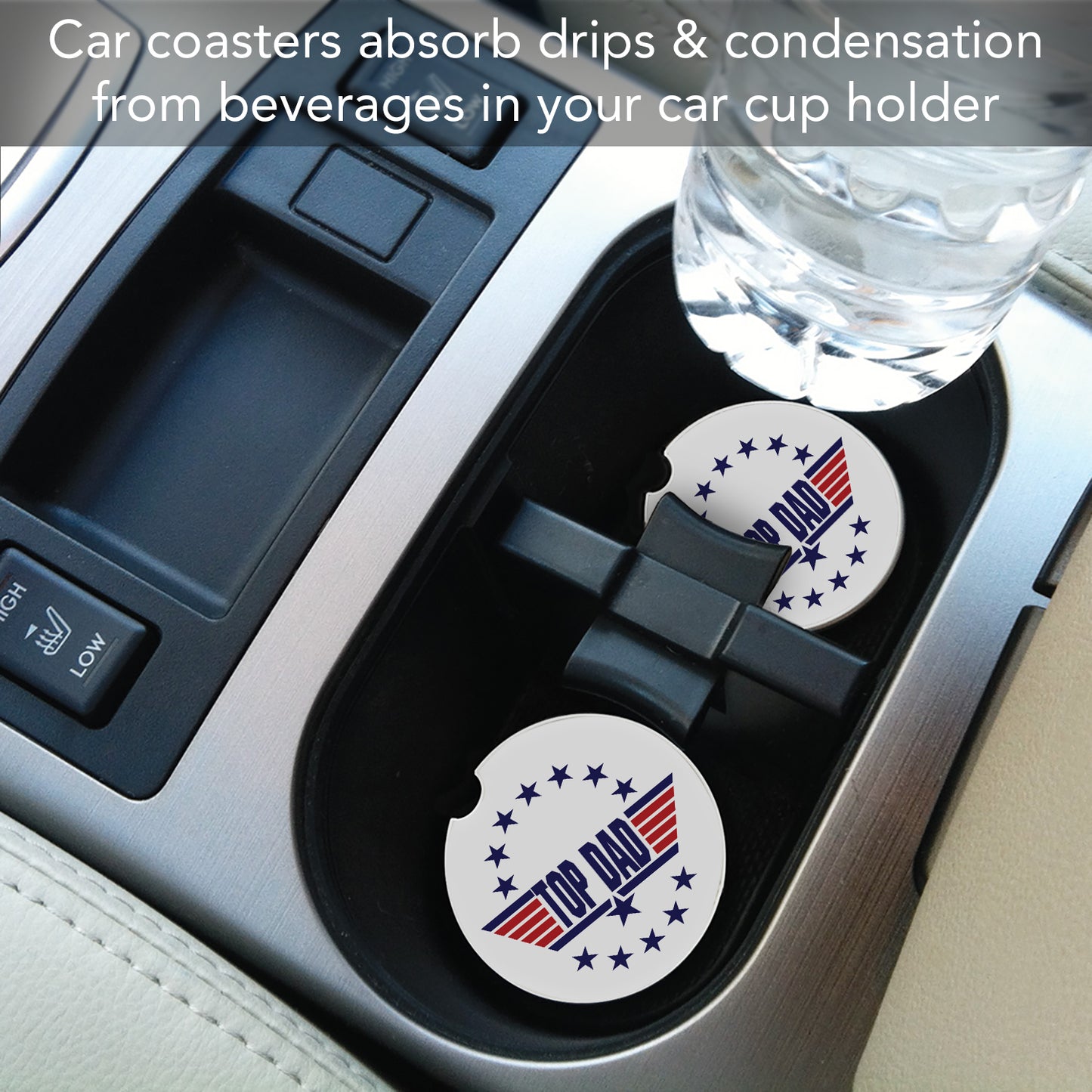 Thirstystone Top Dad Single Absorbent Stone Coaster for Vehicle Cup Holder 2.6” Diameter Manufactured in The USA