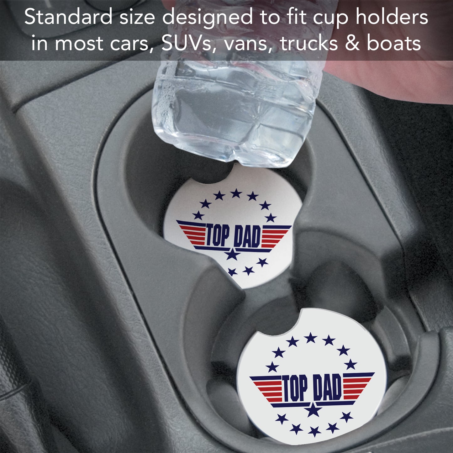 Thirstystone Top Dad Single Absorbent Stone Coaster for Vehicle Cup Holder 2.6” Diameter Manufactured in The USA