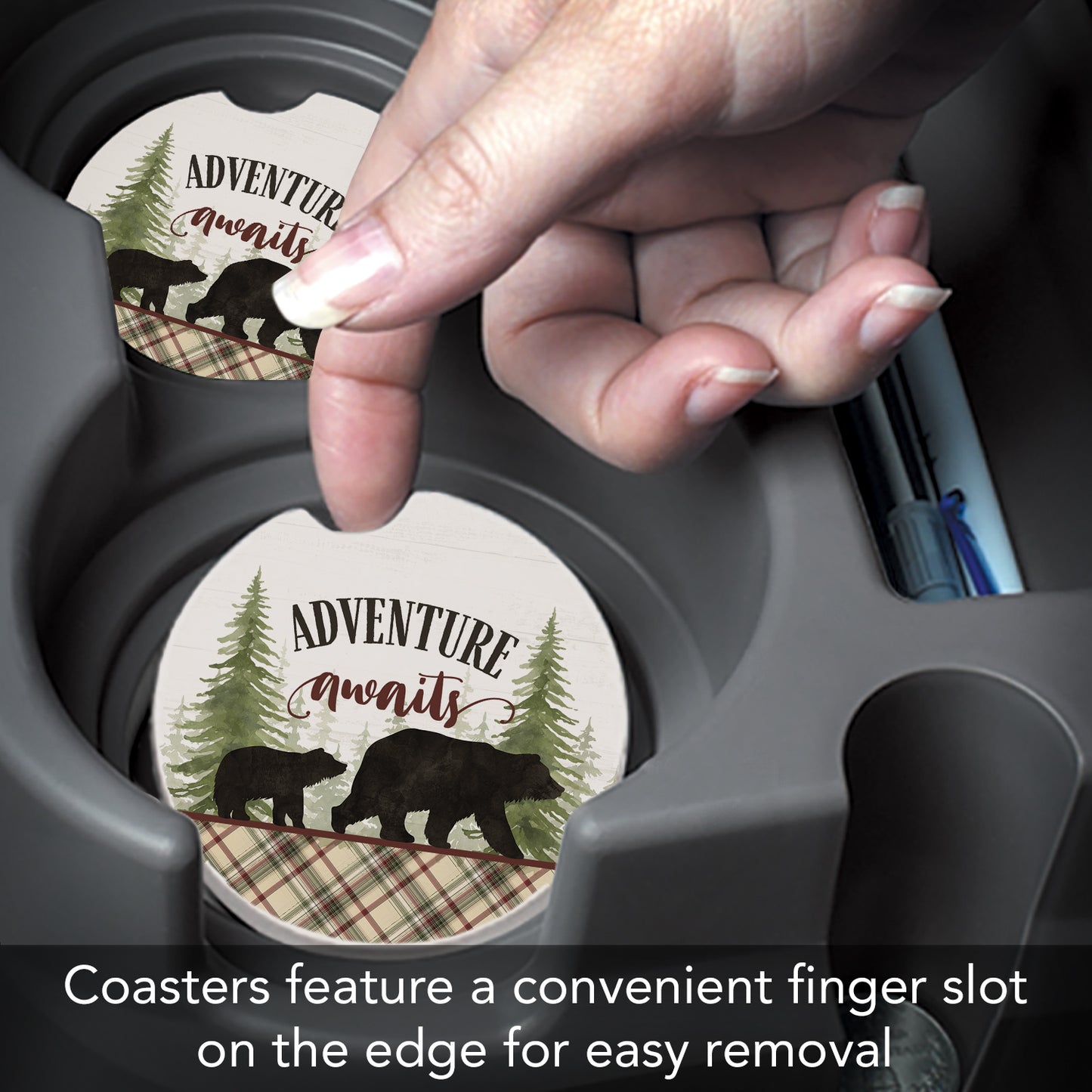 Thirstystone Adventure Awaits Single Absorbent Stone Coaster for Vehicle Cup Holder 2.6” Diameter Manufactured in The USA
