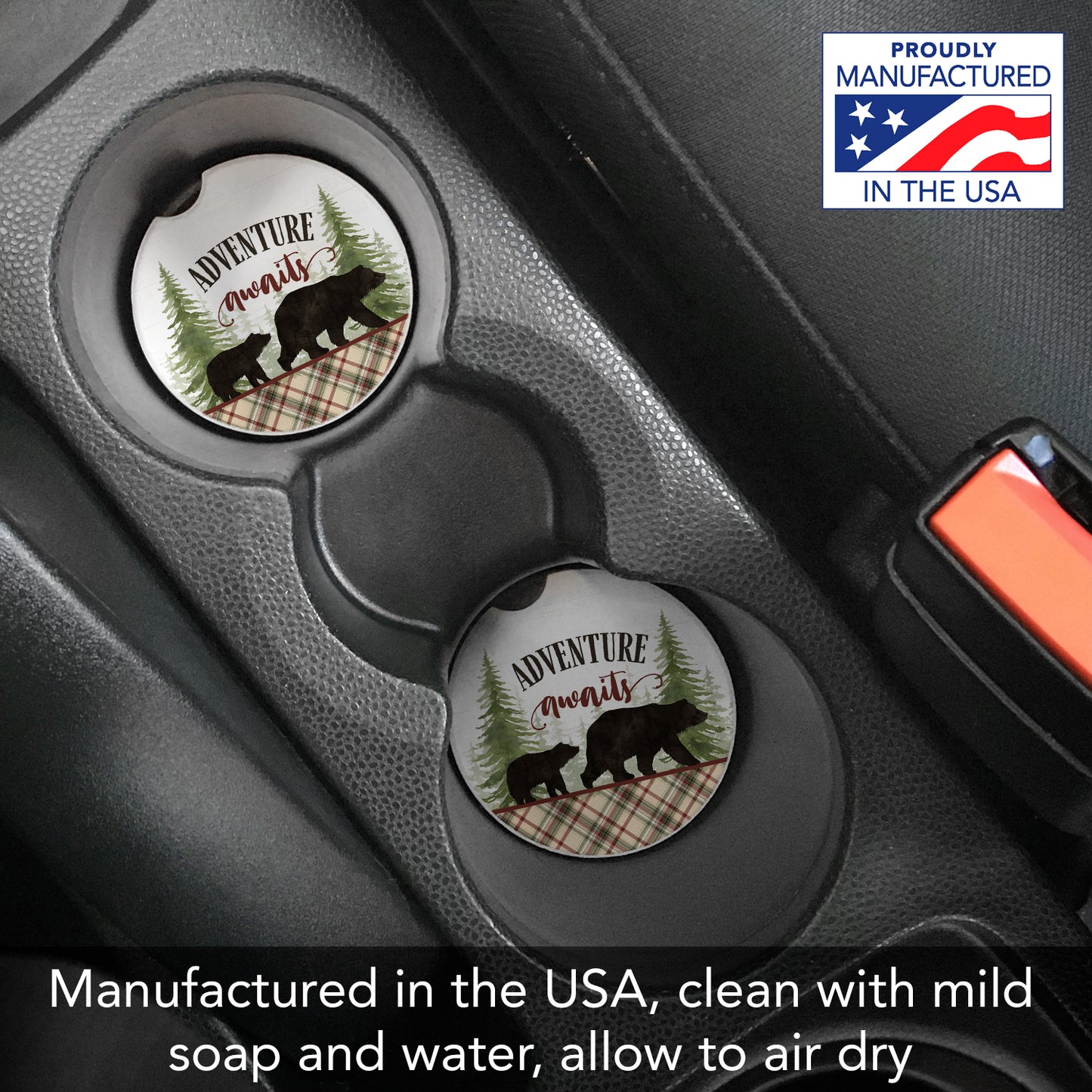 Thirstystone Adventure Awaits Single Absorbent Stone Coaster for Vehicle Cup Holder 2.6” Diameter Manufactured in The USA