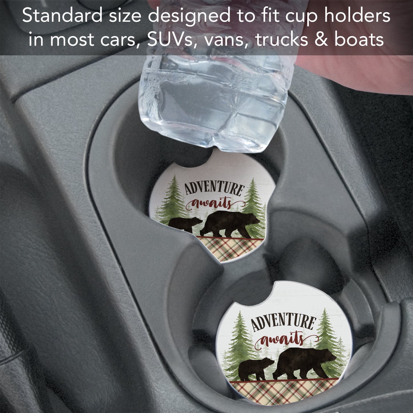 Thirstystone Adventure Awaits Single Absorbent Stone Coaster for Vehicle Cup Holder 2.6” Diameter Manufactured in The USA