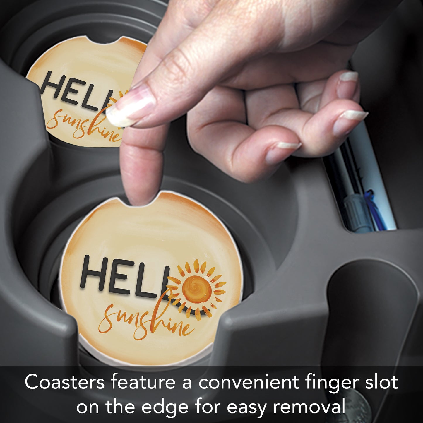 Thirstystone Sunshine Single Absorbent Stone Coaster for Vehicle Cup Holder 2.6” Diameter Manufactured in The USA