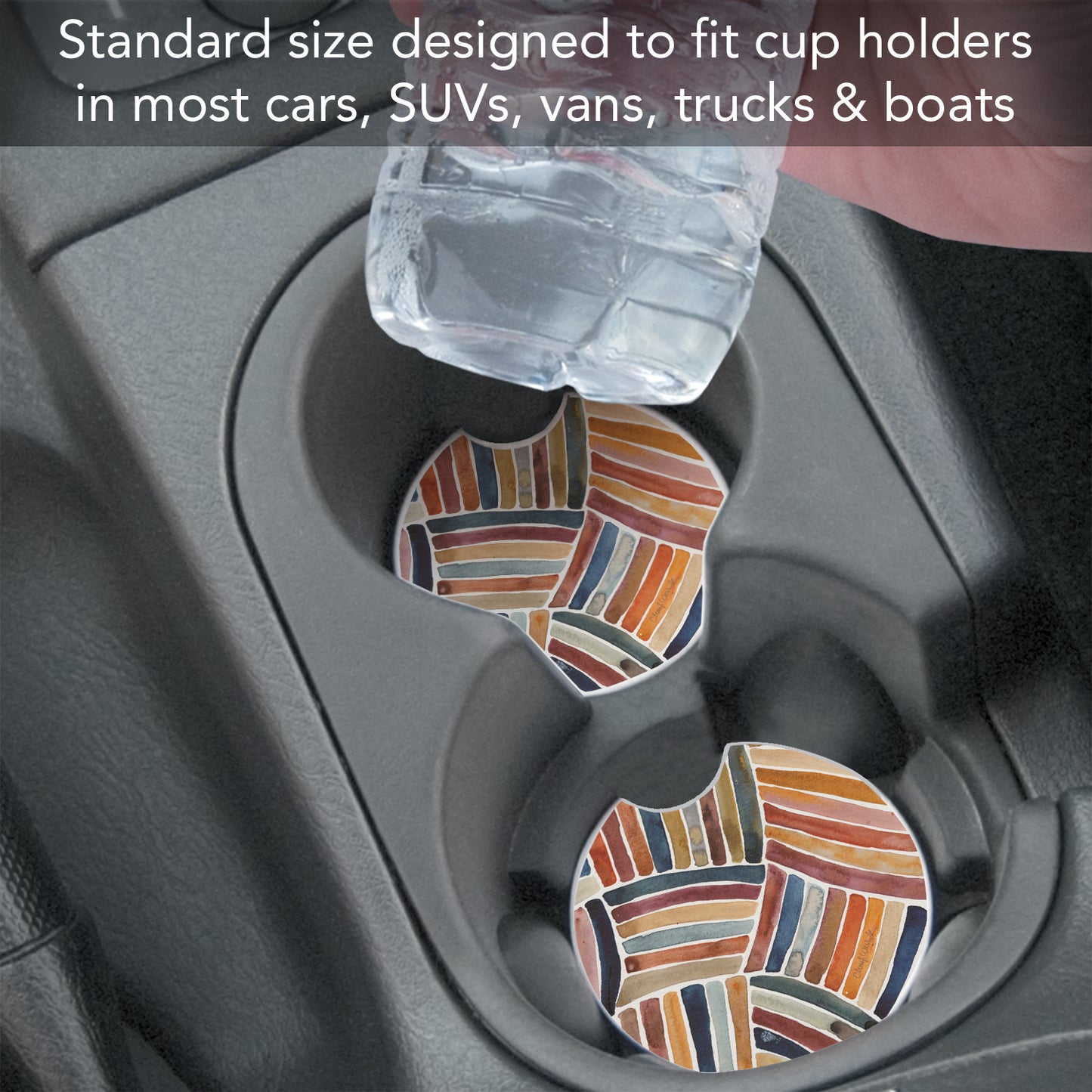 Thirstystone Furrow Stripes Single Absorbent Stone Coaster for Vehicle Cup Holder 2.6” Diameter Manufactured in The USA