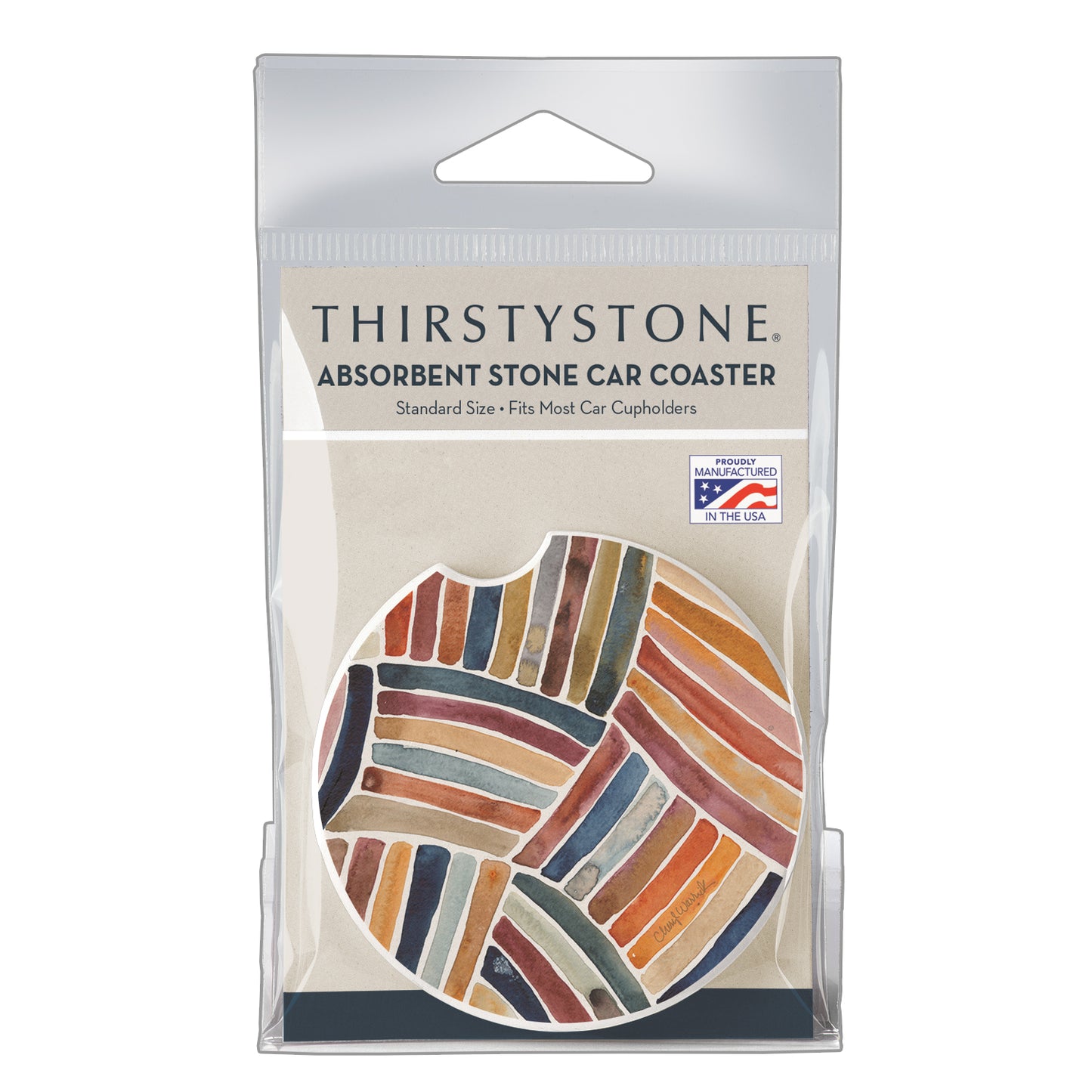 Thirstystone Furrow Stripes Single Absorbent Stone Coaster for Vehicle Cup Holder 2.6” Diameter Manufactured in The USA