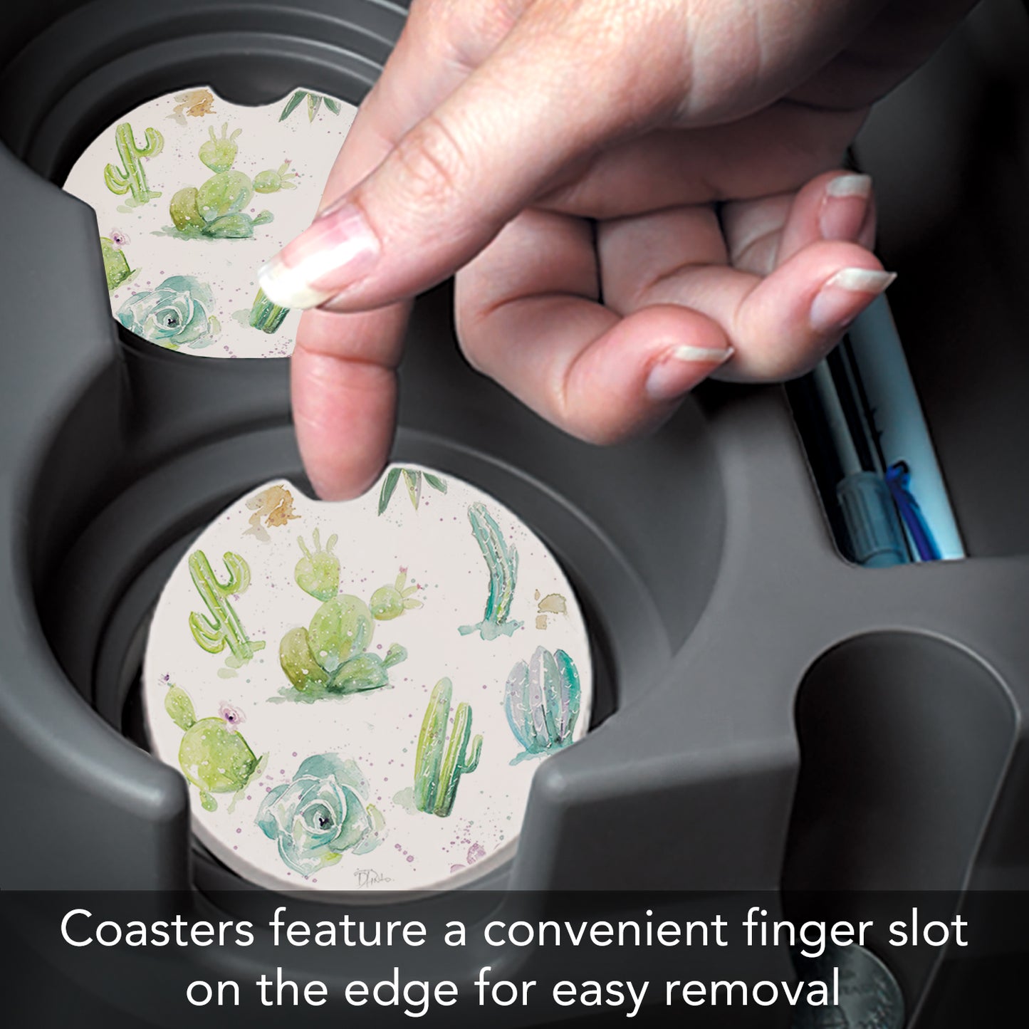 Thirstystone Cactus Garden Single Absorbent Stone Coaster for Vehicle Cup Holder 2.6” Diameter Manufactured in The USA