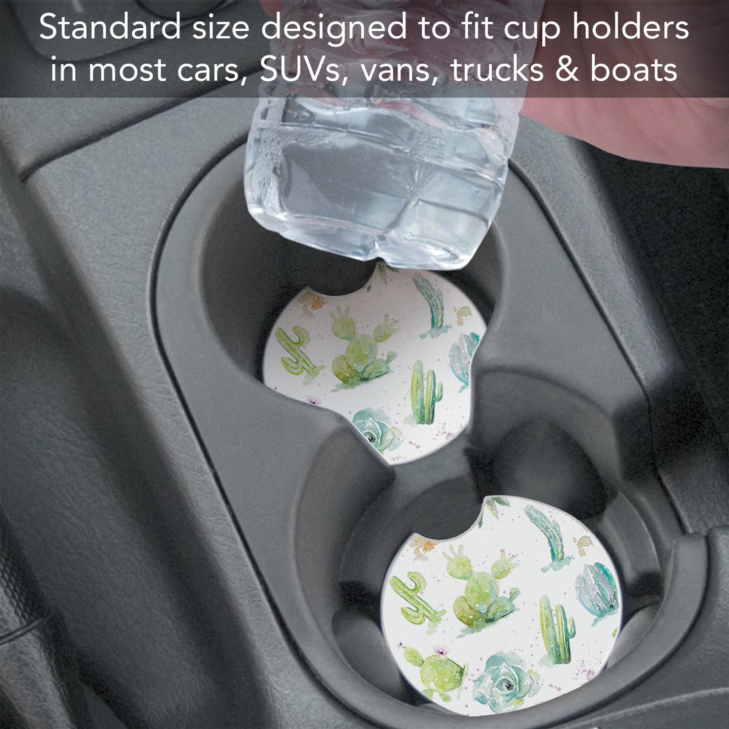 Thirstystone Cactus Garden Single Absorbent Stone Coaster for Vehicle Cup Holder 2.6” Diameter Manufactured in The USA
