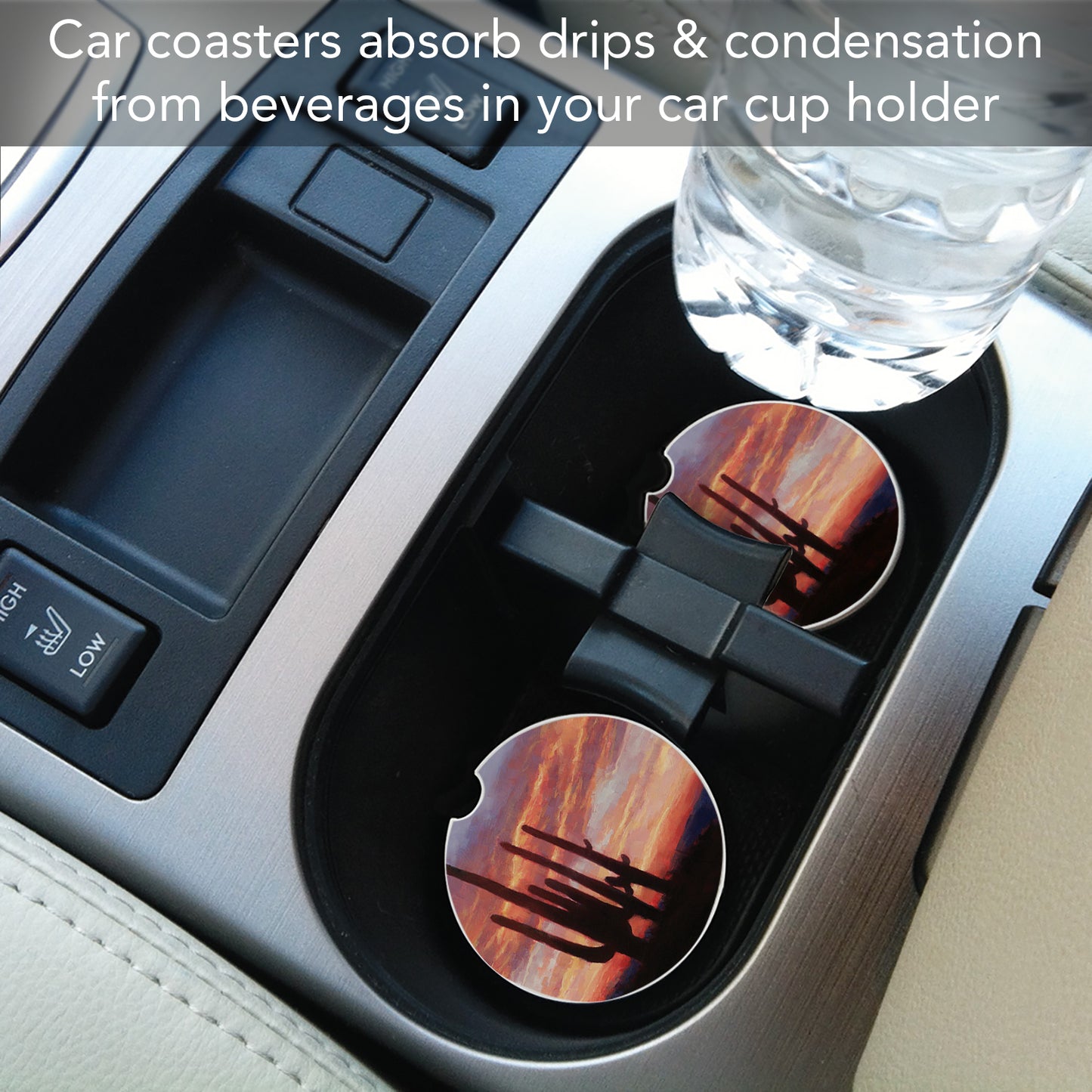 Thirstystone Desert Sunset Single Absorbent Stone Coaster for Vehicle Cup Holder 2.6” Diameter Manufactured in The USA
