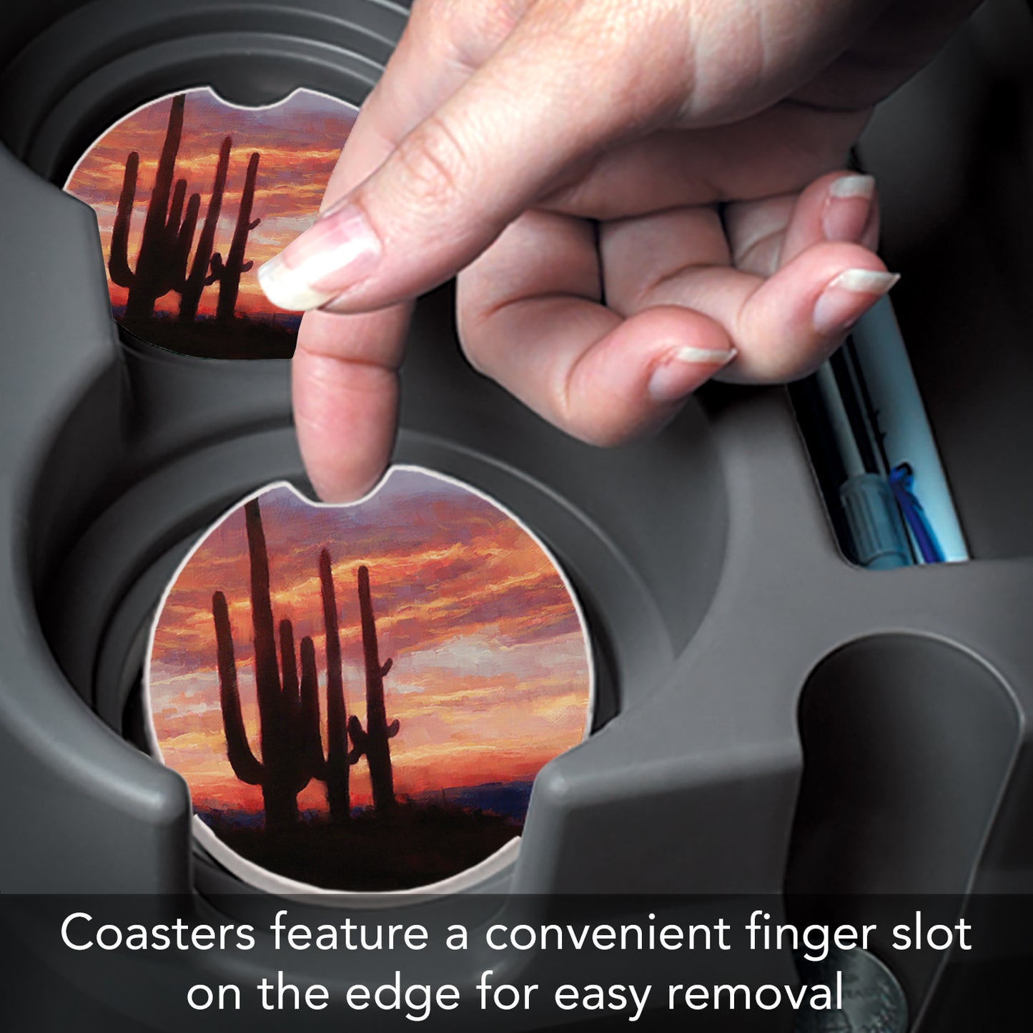 Thirstystone Desert Sunset Single Absorbent Stone Coaster for Vehicle Cup Holder 2.6” Diameter Manufactured in The USA