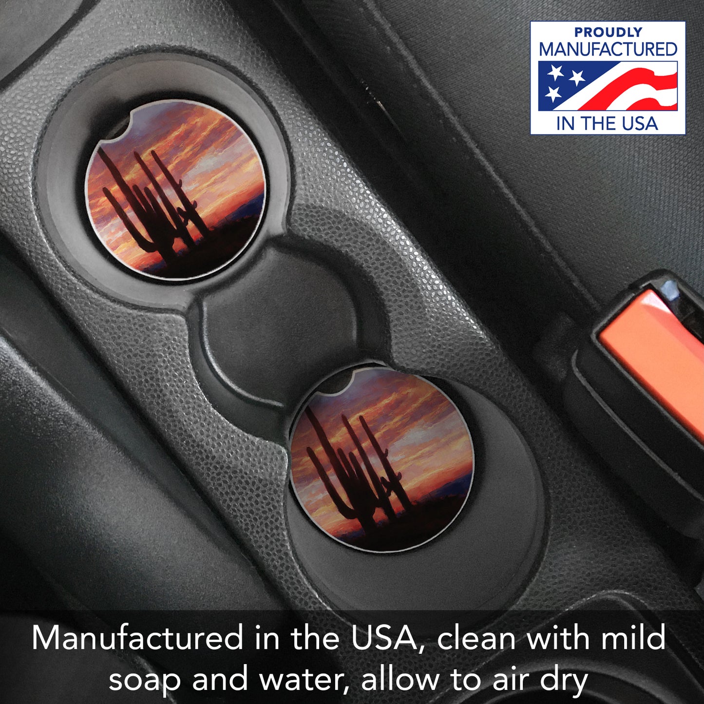 Thirstystone Desert Sunset Single Absorbent Stone Coaster for Vehicle Cup Holder 2.6” Diameter Manufactured in The USA