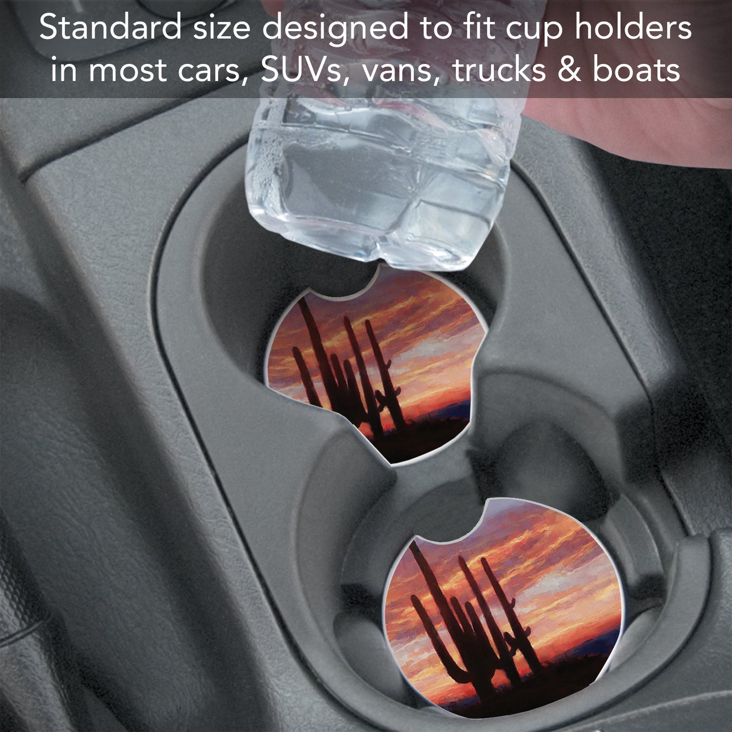 Thirstystone Desert Sunset Single Absorbent Stone Coaster for Vehicle Cup Holder 2.6” Diameter Manufactured in The USA