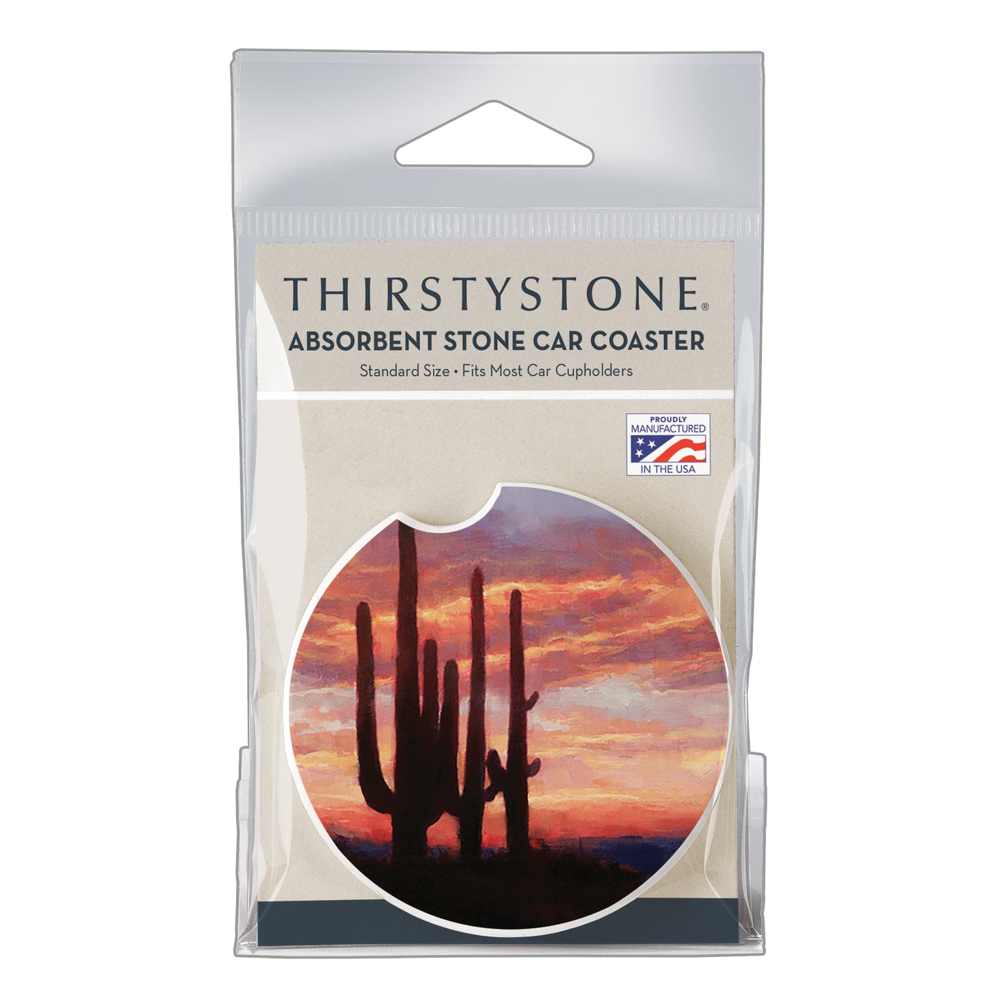 Thirstystone Desert Sunset Single Absorbent Stone Coaster for Vehicle Cup Holder 2.6” Diameter Manufactured in The USA