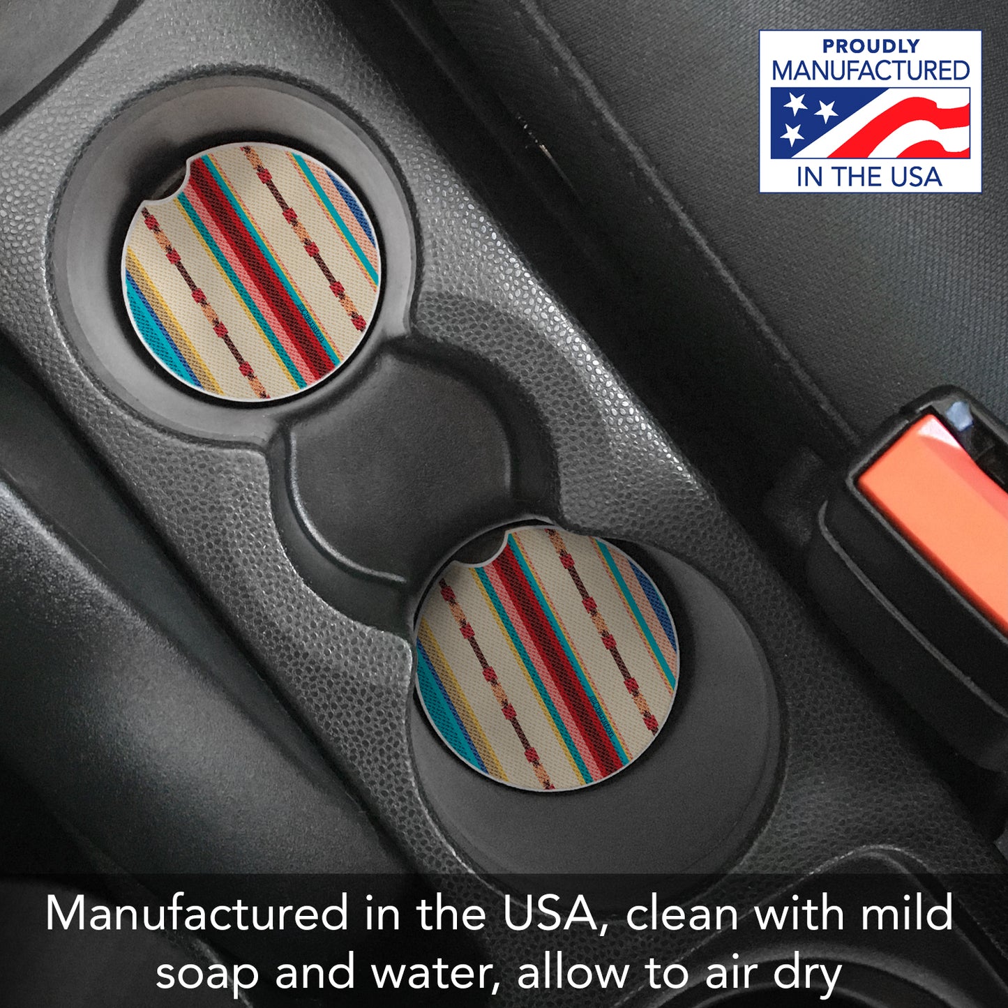 Thirstystone Southwest Stripe Single Absorbent Stone Coaster for Vehicle Cup Holder 2.6” Diameter Manufactured in The USA