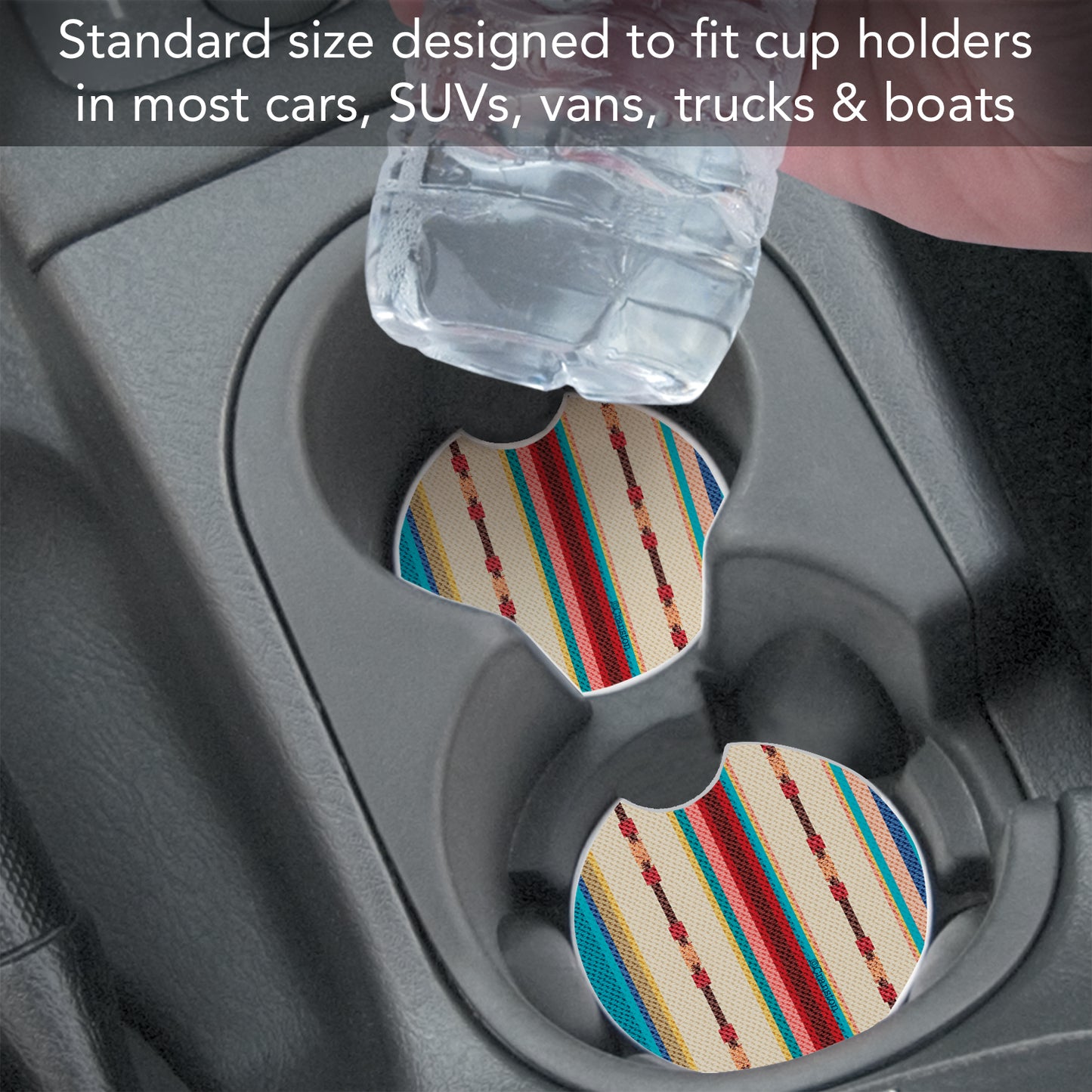 Thirstystone Southwest Stripe Single Absorbent Stone Coaster for Vehicle Cup Holder 2.6” Diameter Manufactured in The USA