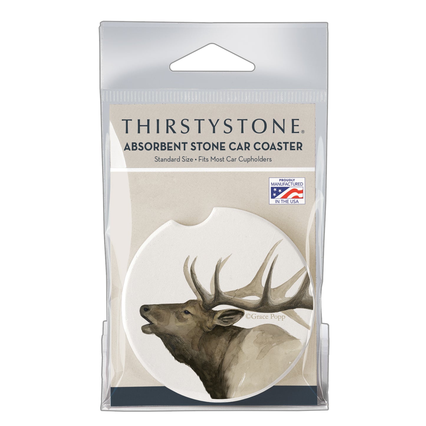 Thirstystone Call of The Elk Single Absorbent Stone Coaster for Vehicle Cup Holder 2.6” Diameter Manufactured in The USA