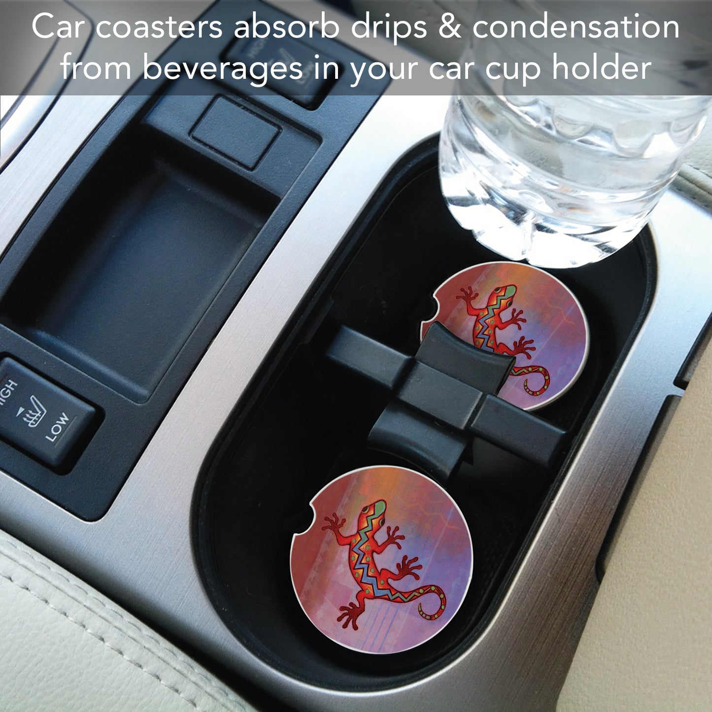 Thirstystone Colorful Gecko Single Absorbent Stone Coaster for Vehicle Cup Holder 2.6” Diameter Manufactured in The USA