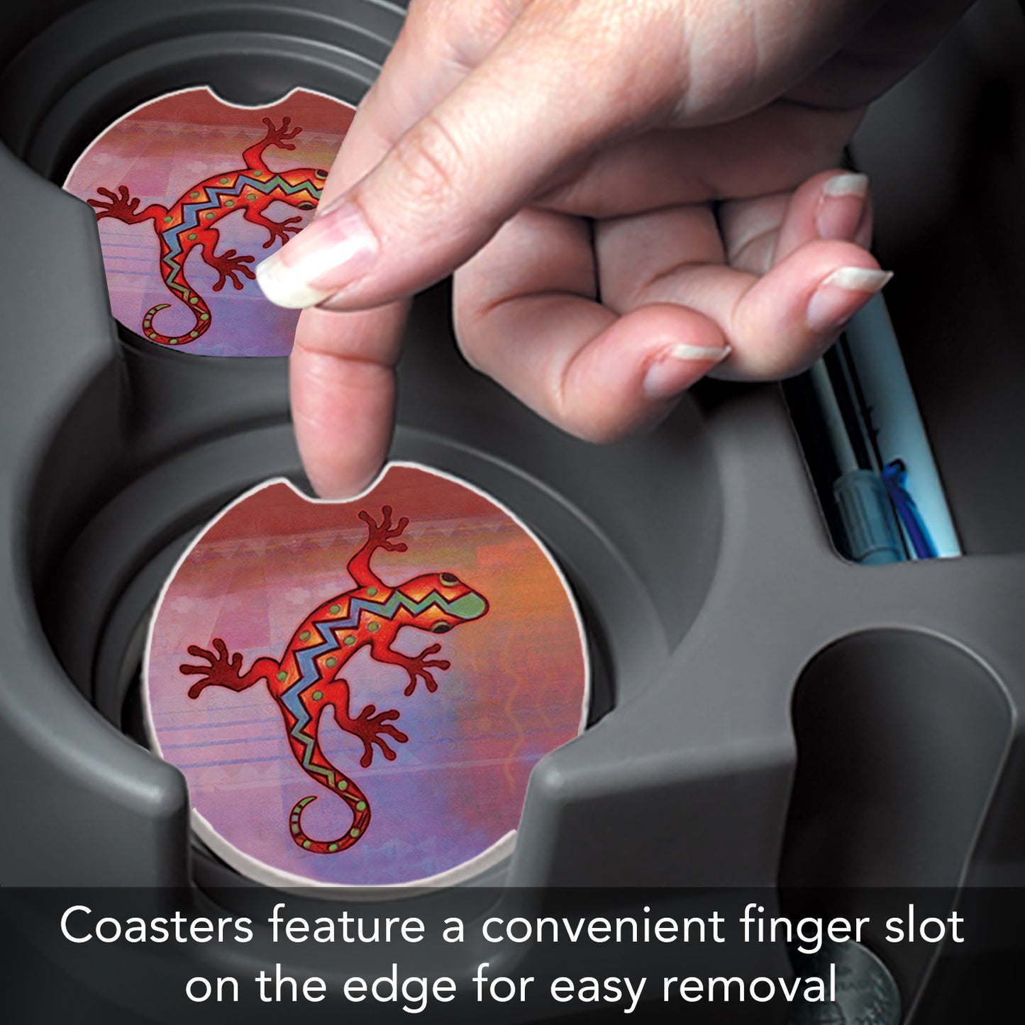 Thirstystone Colorful Gecko Single Absorbent Stone Coaster for Vehicle Cup Holder 2.6” Diameter Manufactured in The USA