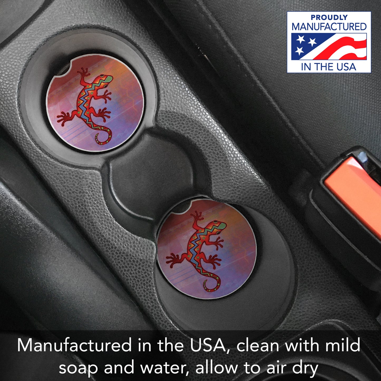 Thirstystone Colorful Gecko Single Absorbent Stone Coaster for Vehicle Cup Holder 2.6” Diameter Manufactured in The USA