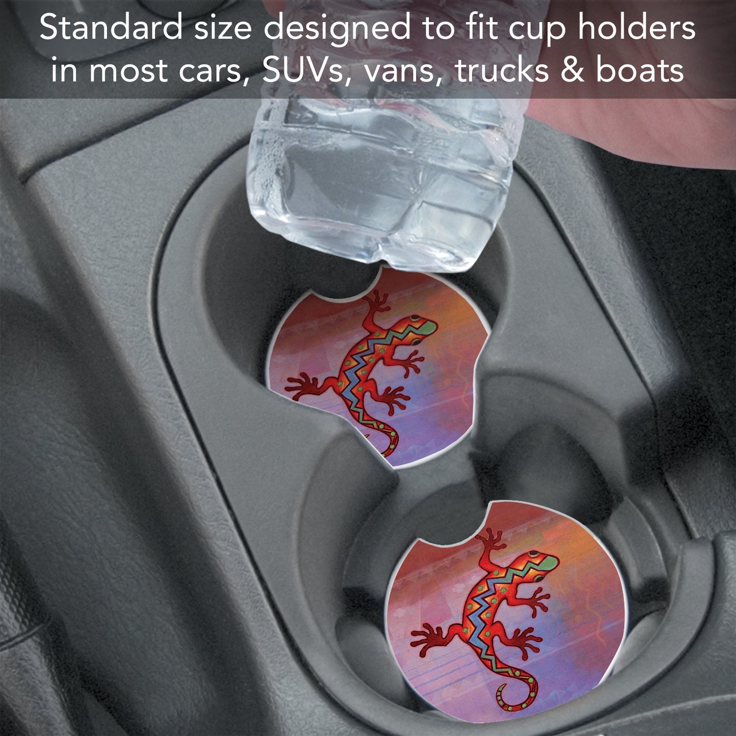 Thirstystone Colorful Gecko Single Absorbent Stone Coaster for Vehicle Cup Holder 2.6” Diameter Manufactured in The USA