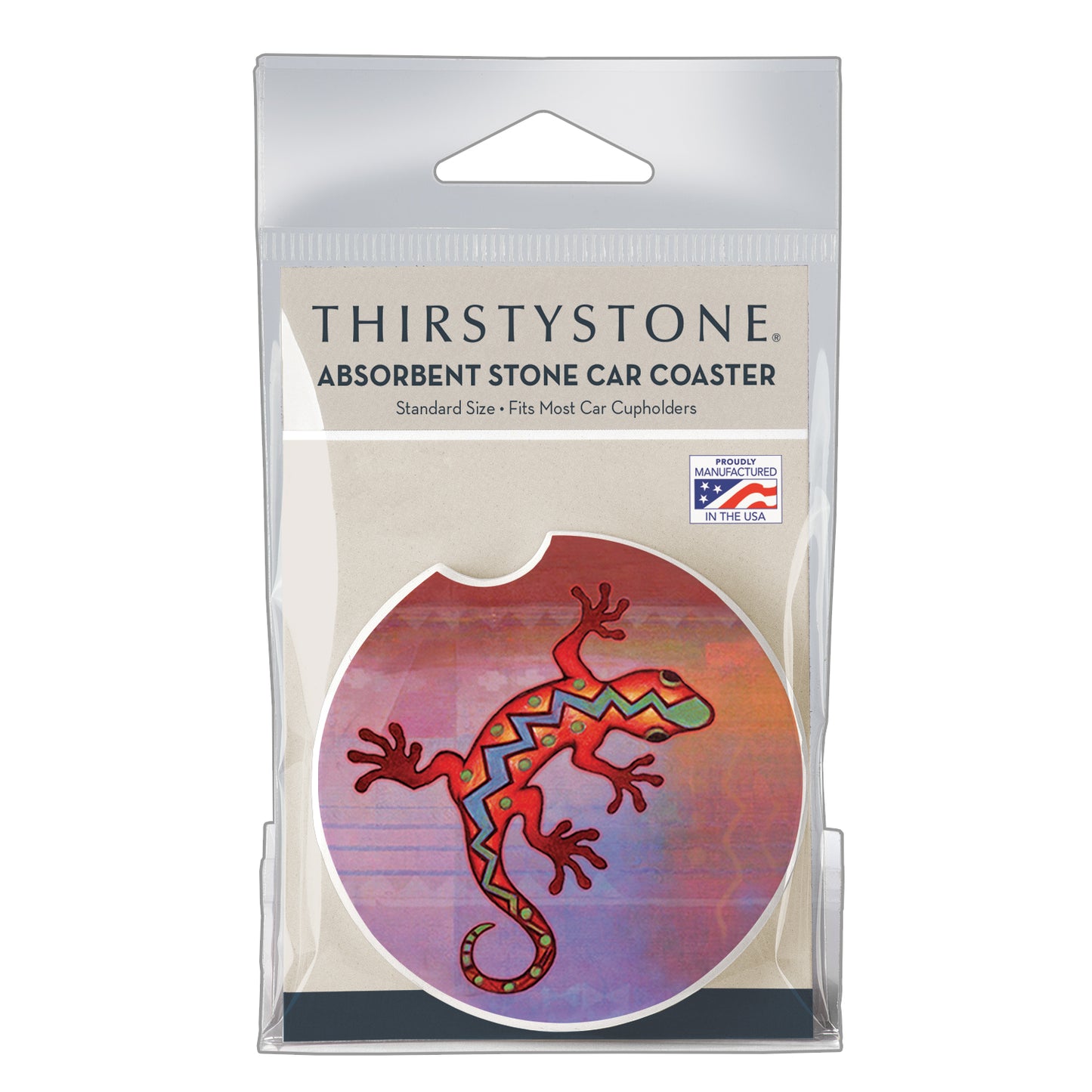 Thirstystone Colorful Gecko Single Absorbent Stone Coaster for Vehicle Cup Holder 2.6” Diameter Manufactured in The USA
